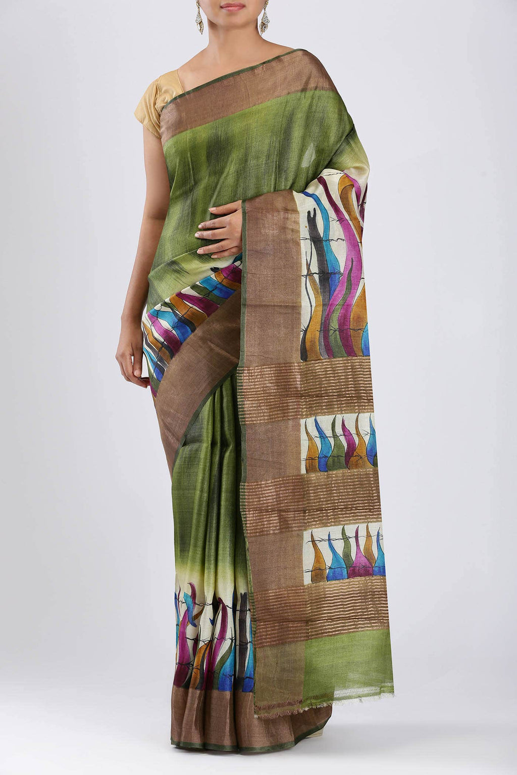 Green Bhagalpuri Tussar Silk Saree
