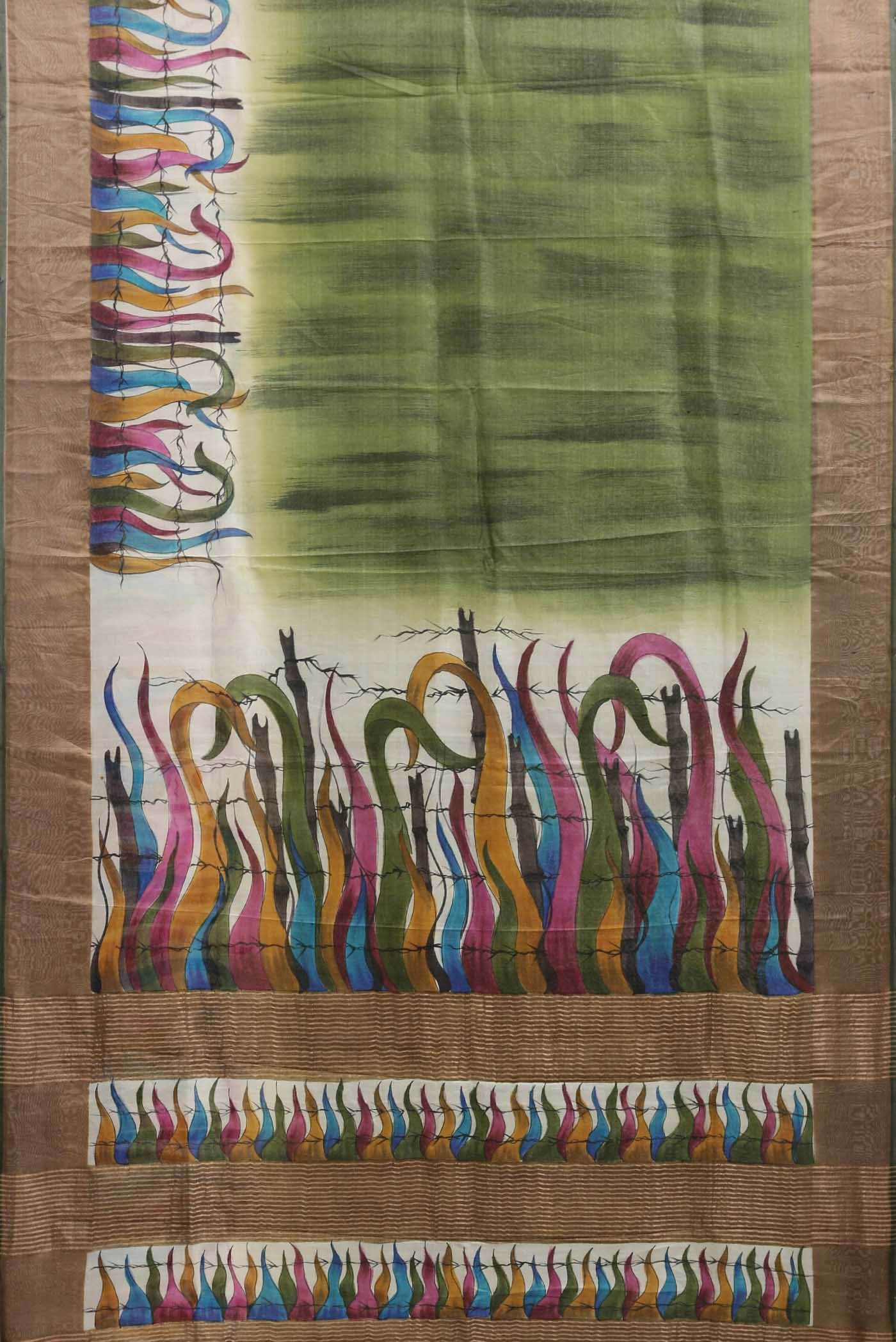 Green Bhagalpuri Tussar Silk Saree