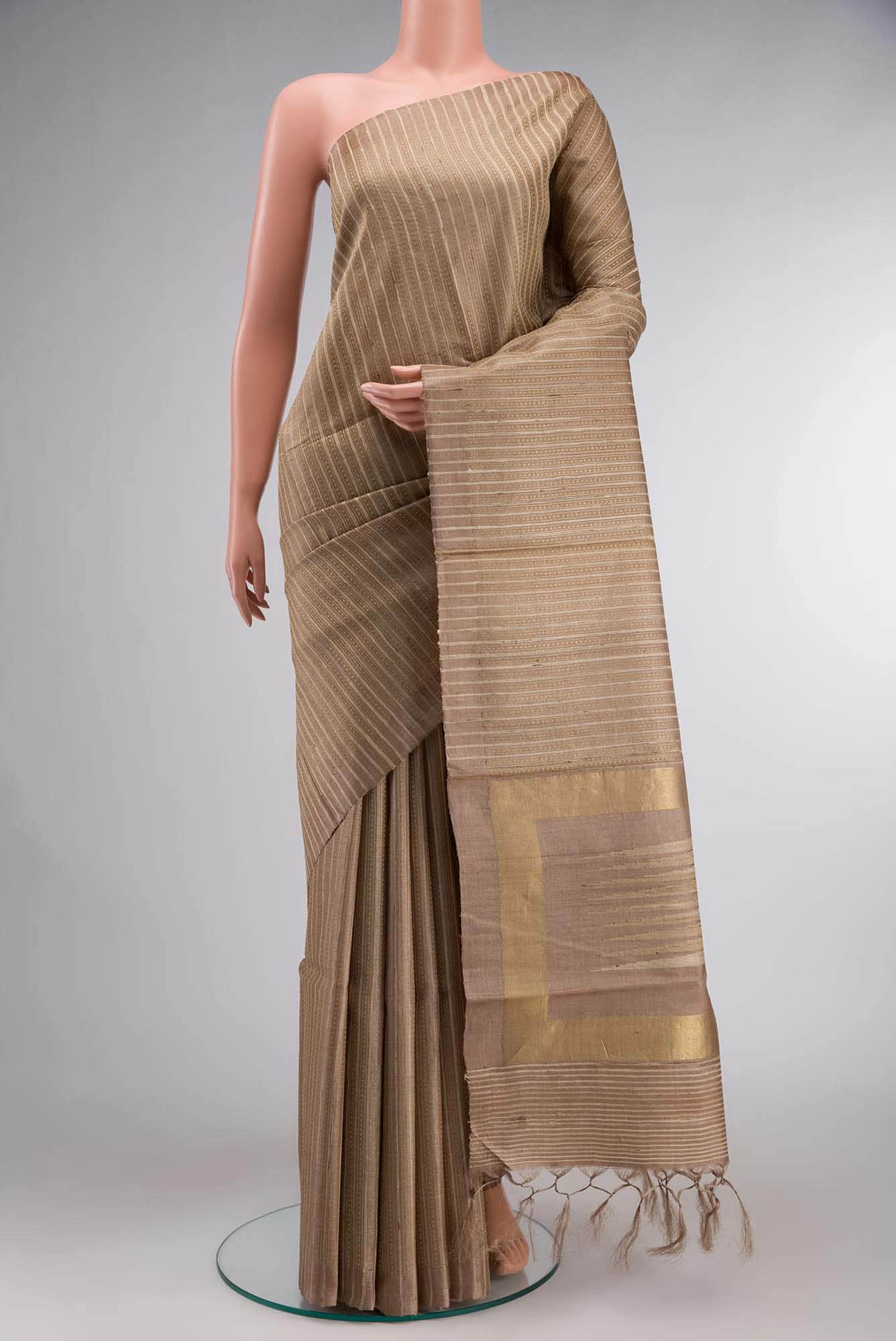 Beige Tussar Silk Saree