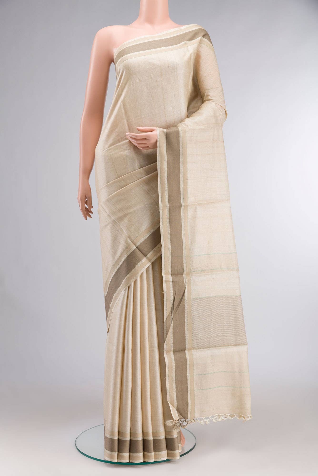 Cream Tussar Silk Saree
