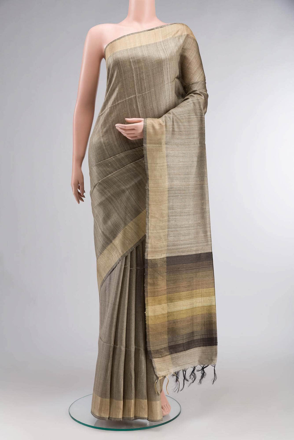 Beige Tussar Silk Saree