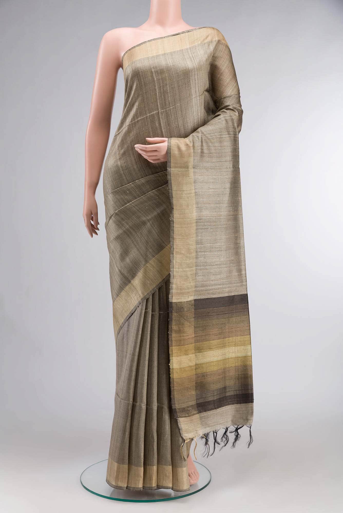 Beige Tussar Silk Saree