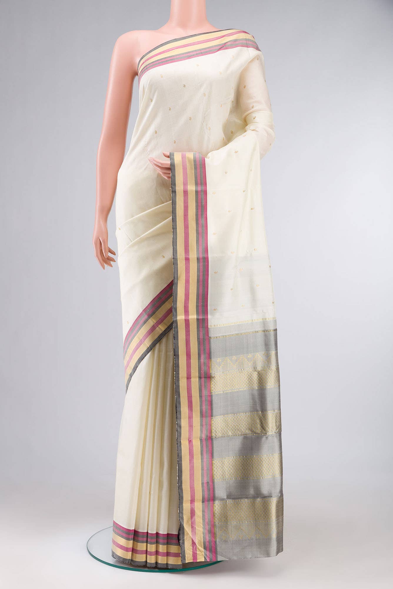 Cream Kanchipuram Silk Saree