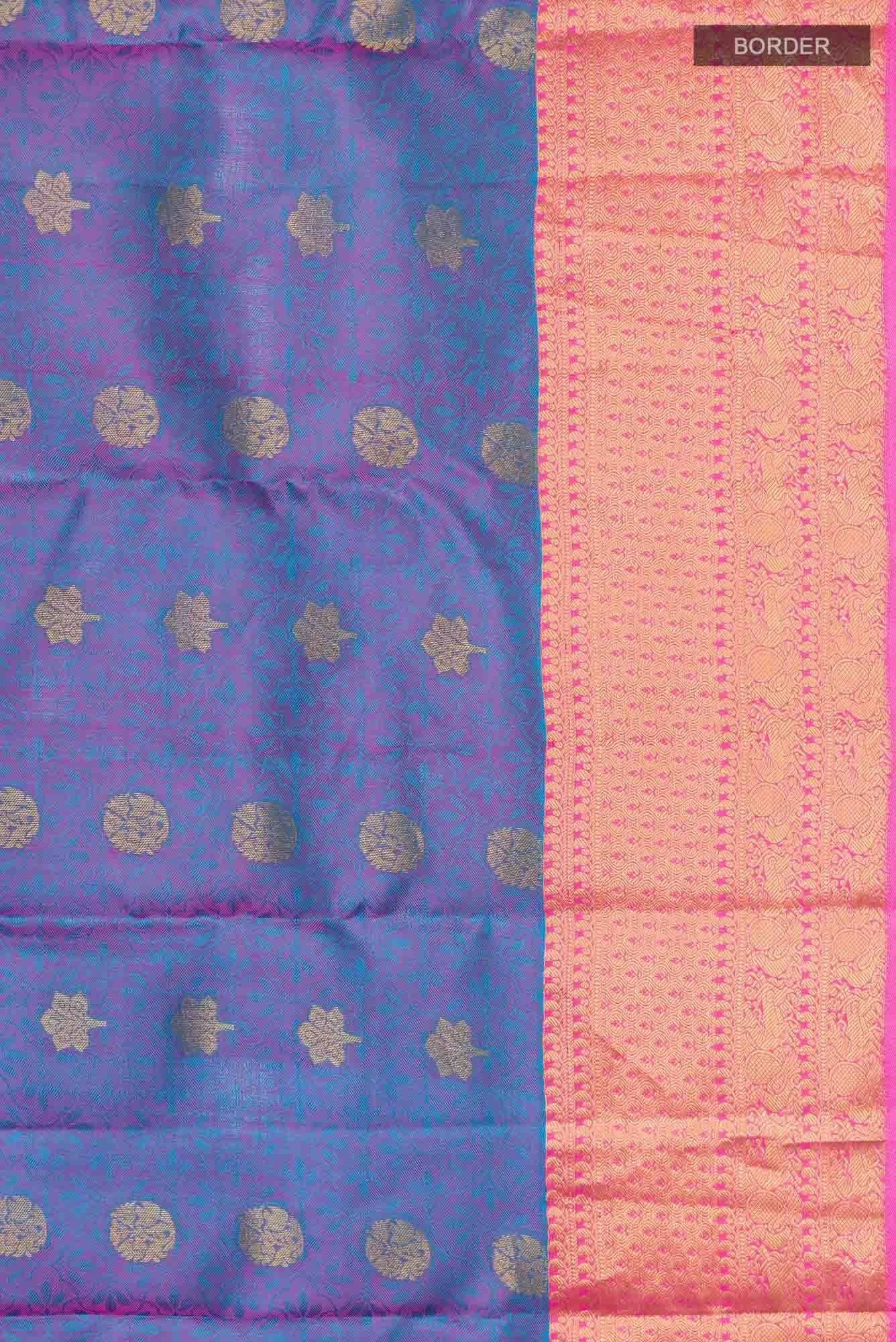 Blue & Pink Dual Tone Kanchipuram Silk Saree