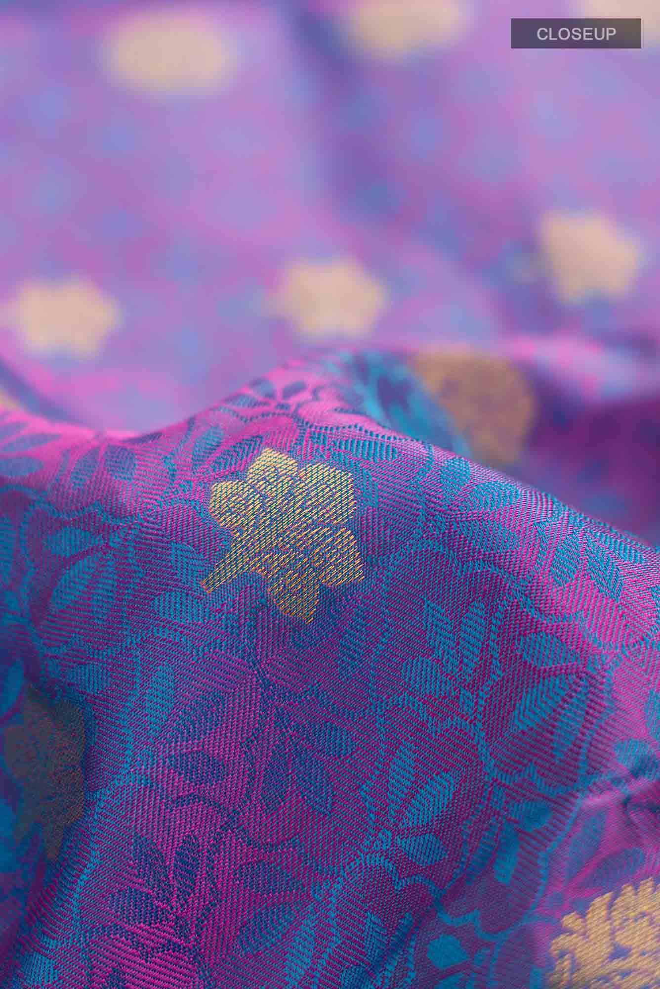 Blue & Pink Dual Tone Kanchipuram Silk Saree