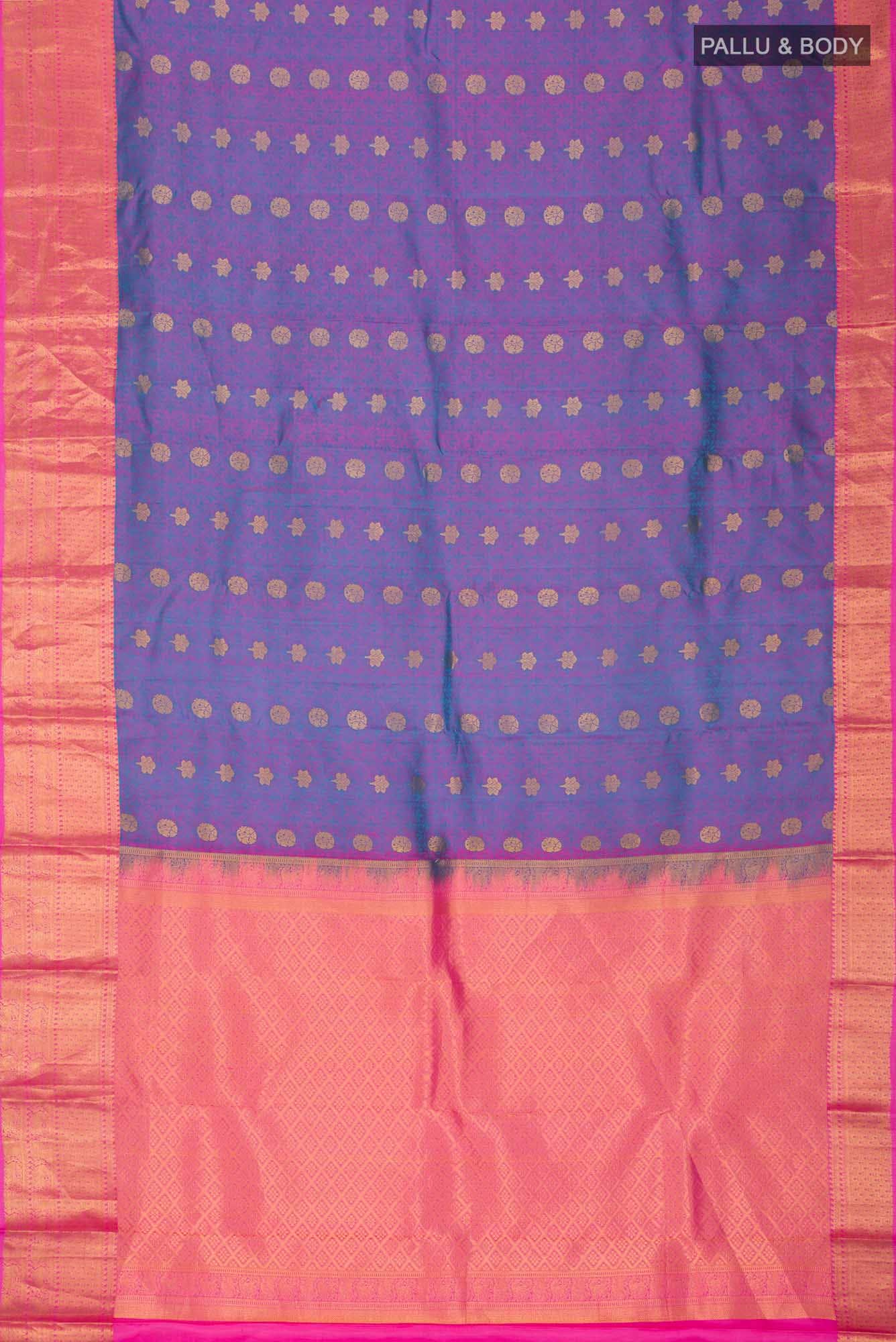 Blue & Pink Dual Tone Kanchipuram Silk Saree