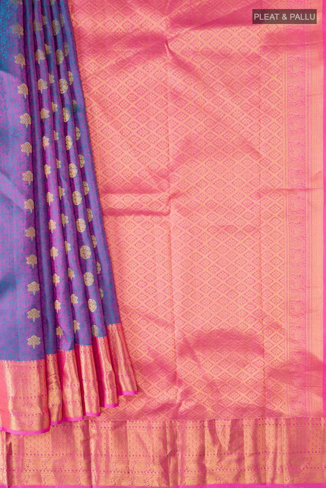 Blue & Pink Dual Tone Kanchipuram Silk Saree