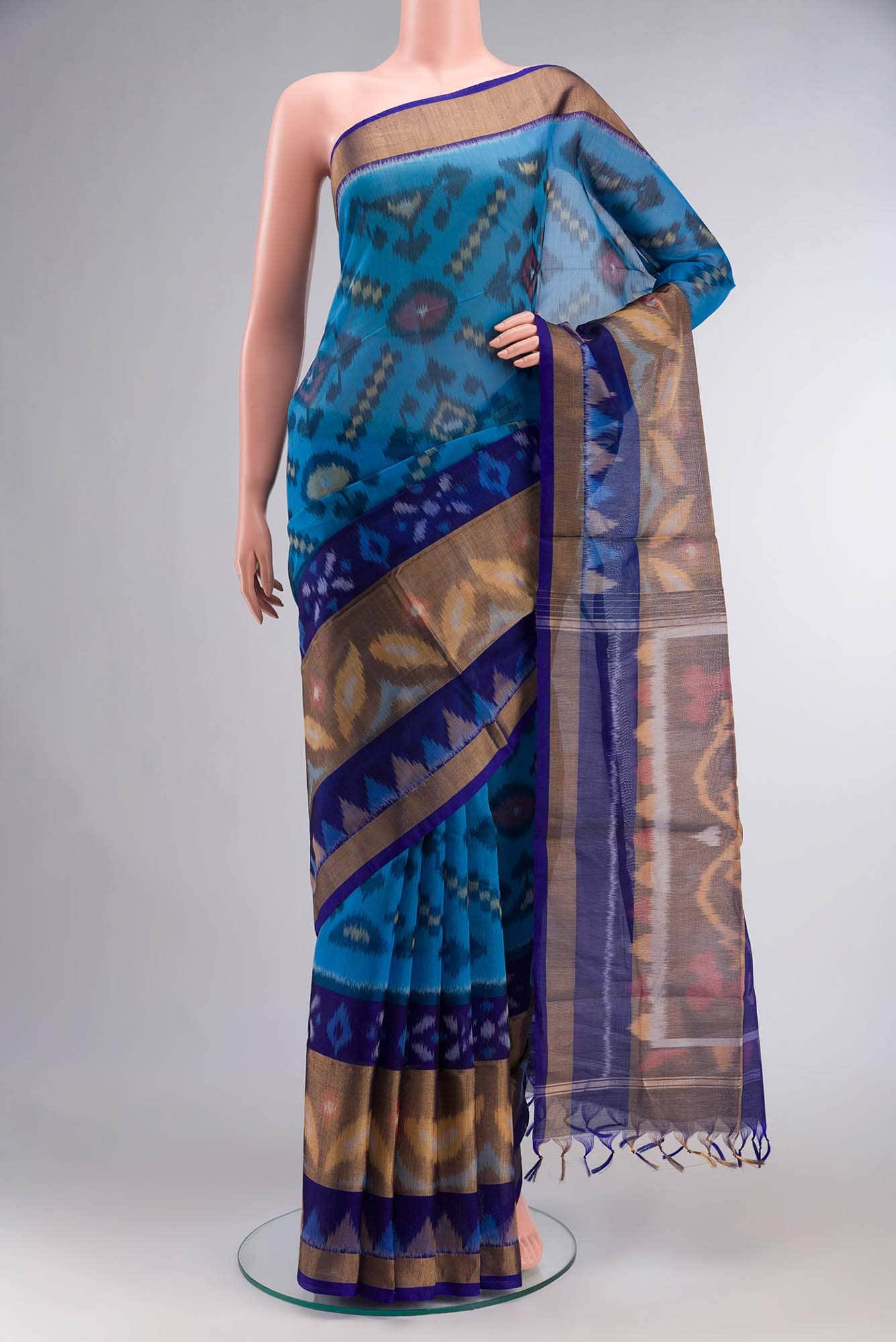 Blue Dual Tone Silk Cotton Saree
