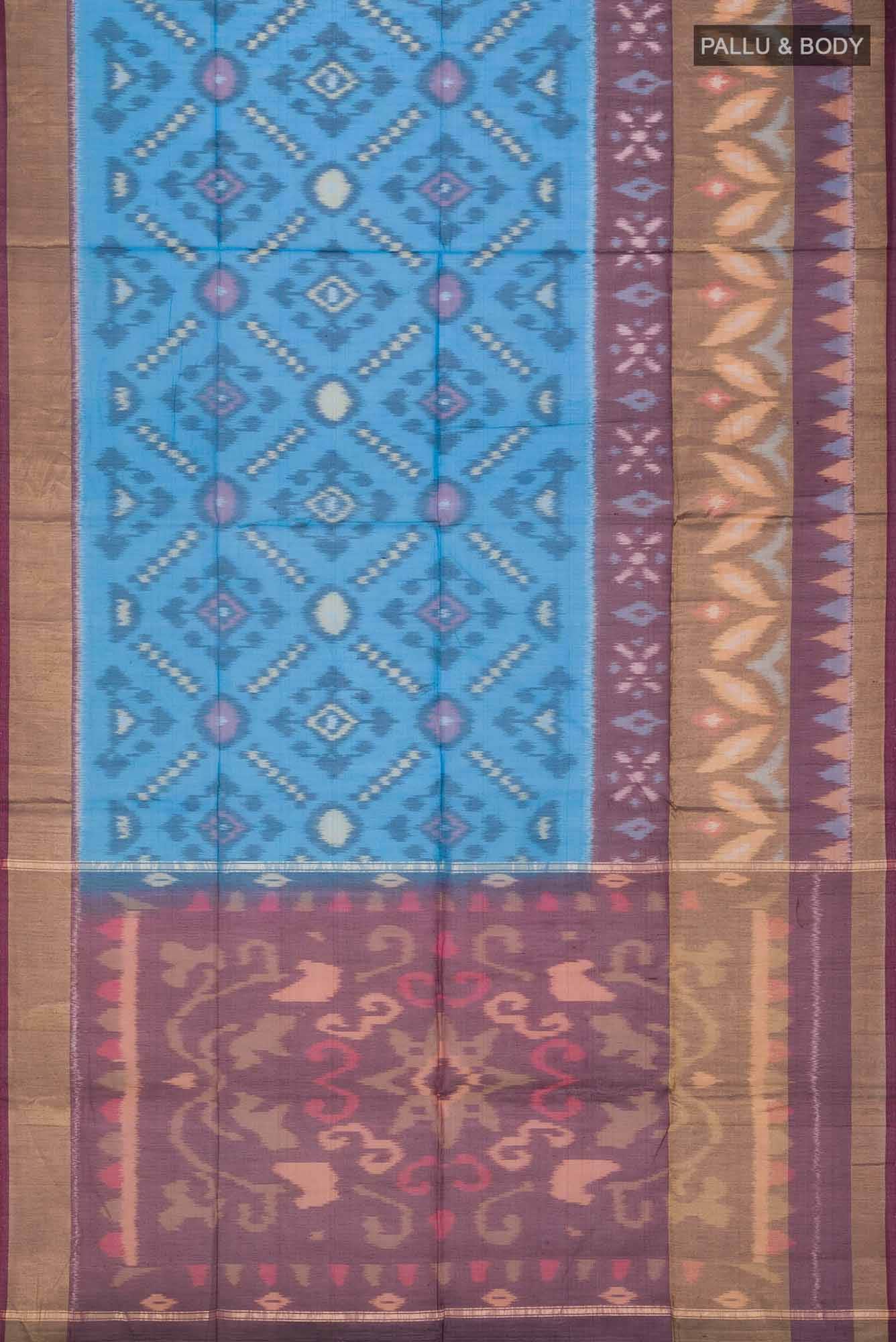 Brown and Blue Dual Tone Silk Cotton Saree