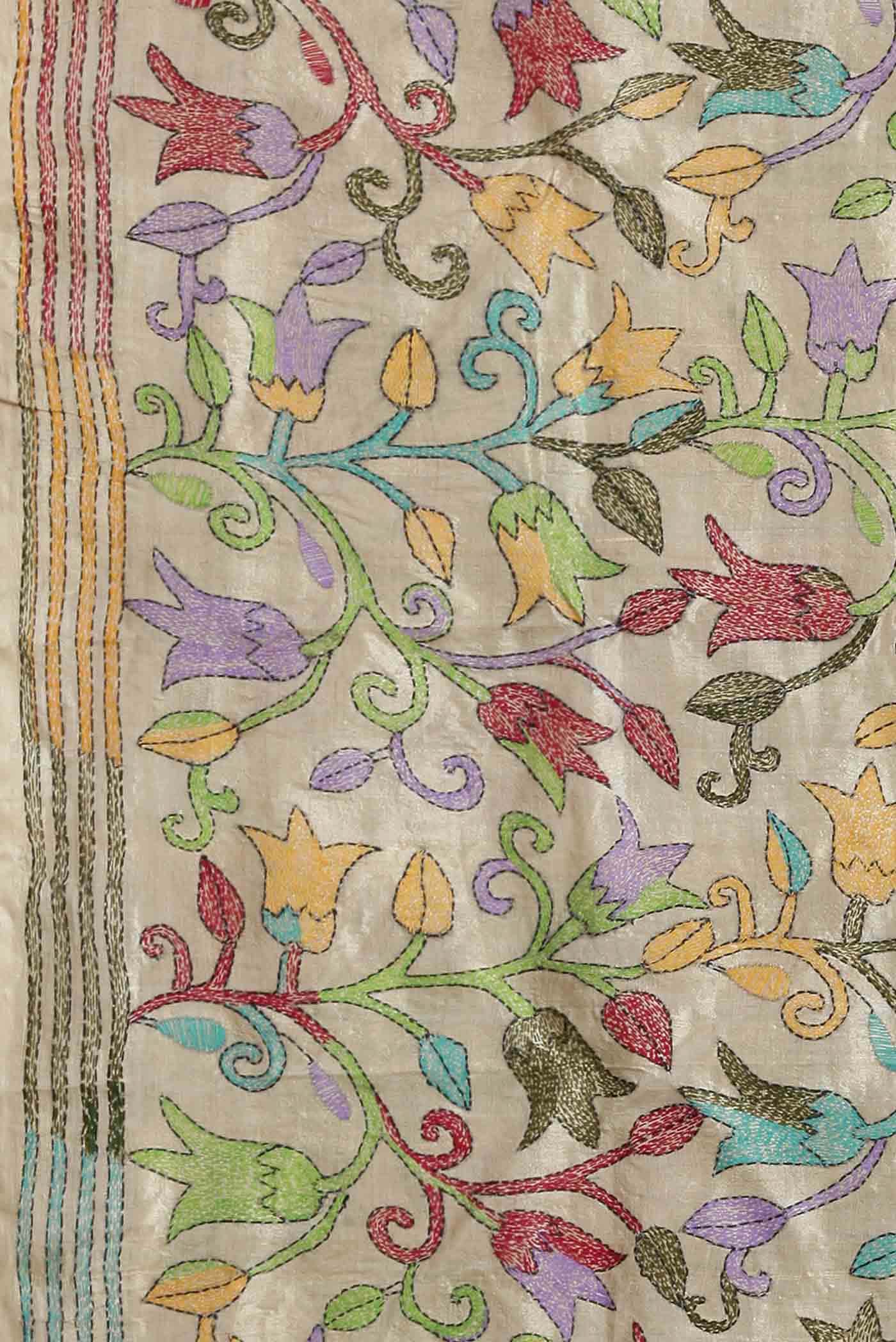 Cream Tussar Silk Saree