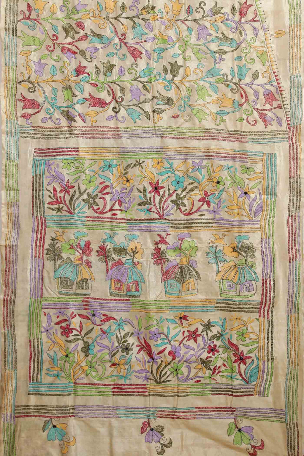 Cream Tussar Silk Saree