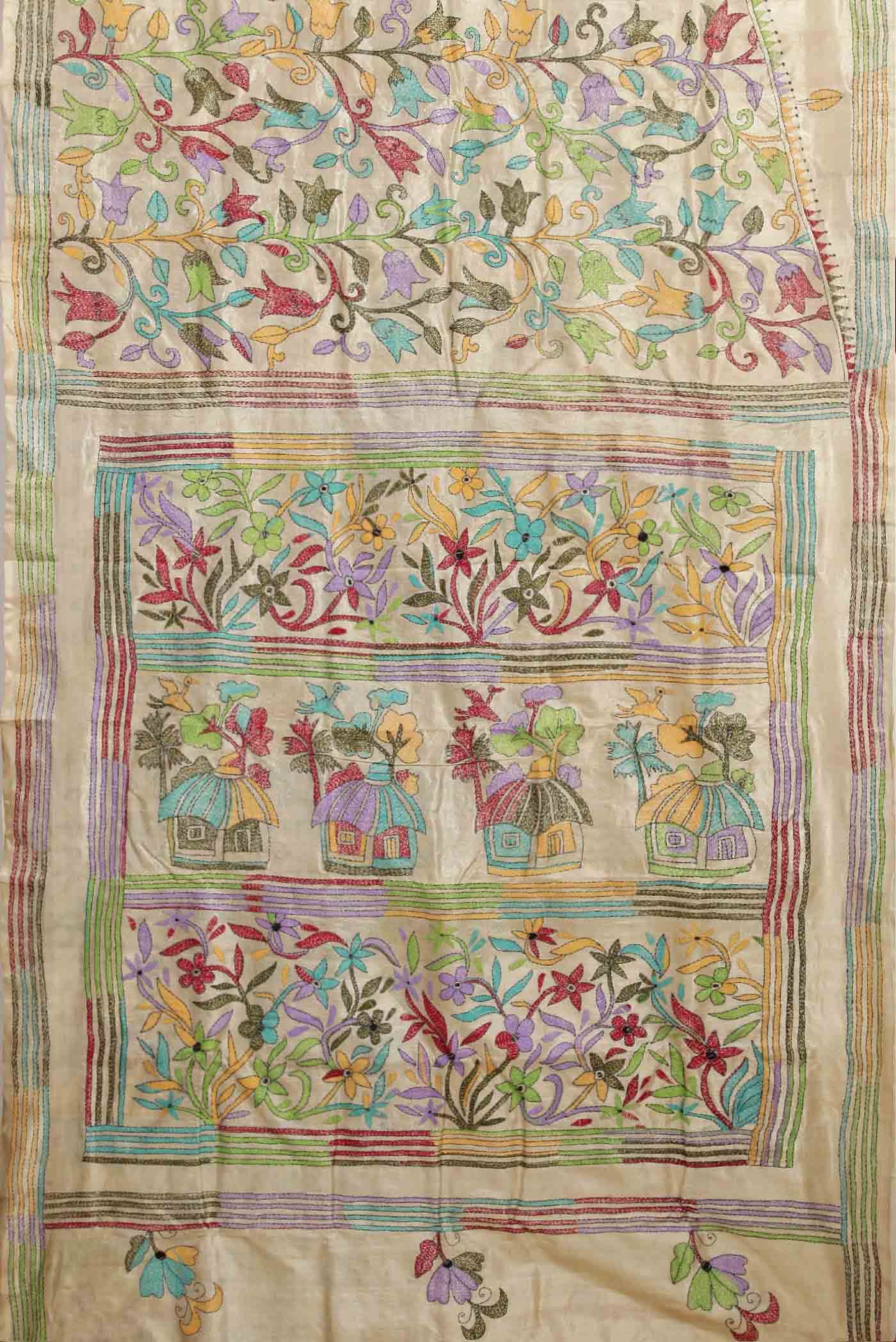 Cream Tussar Silk Saree