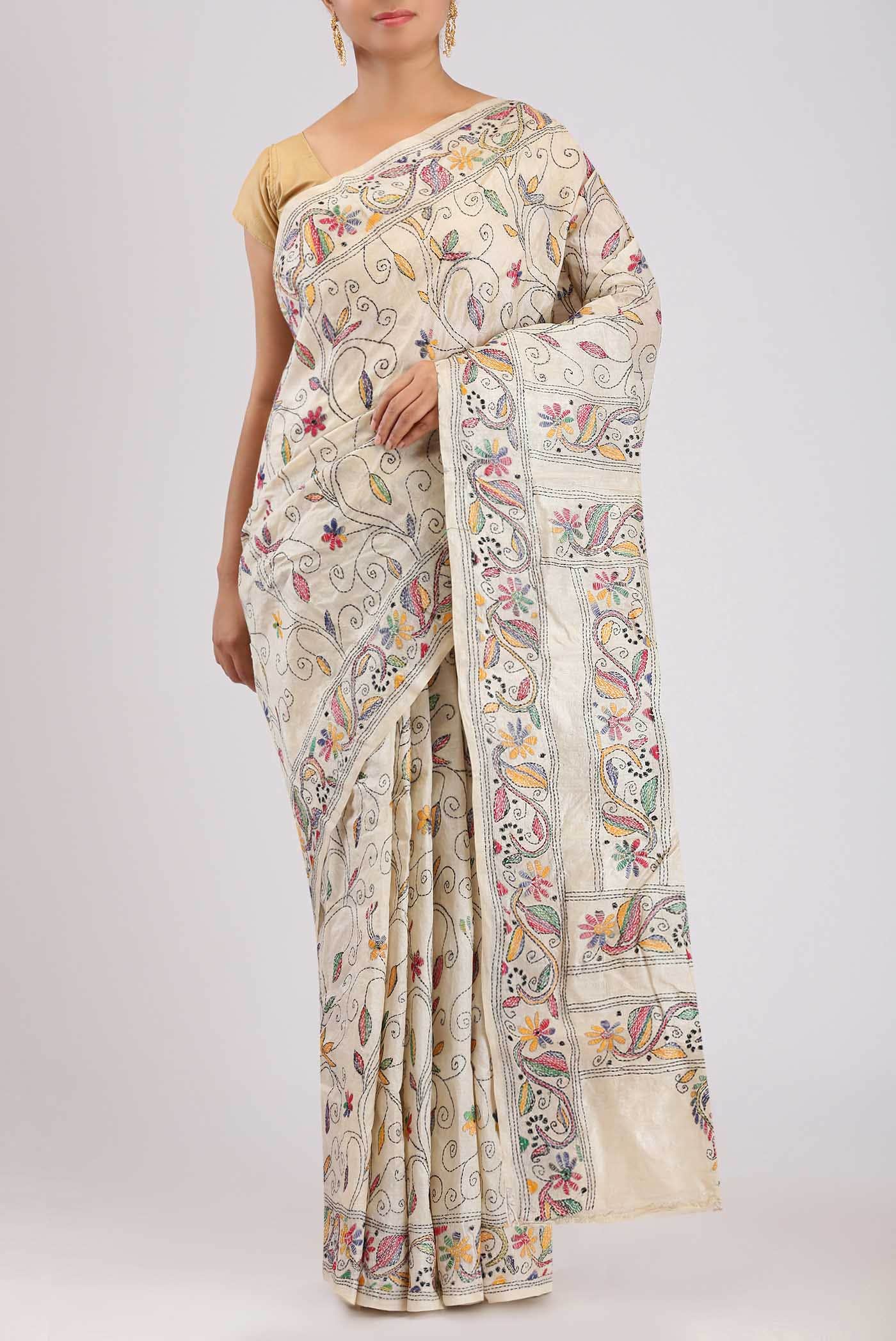 Off White Tussar Silk Saree