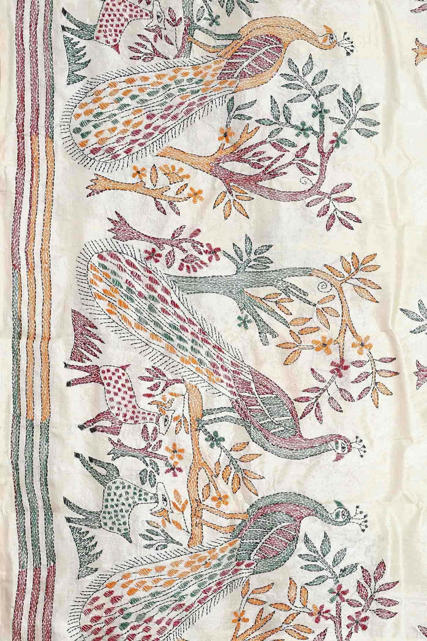 Cream Tussar Silk Saree