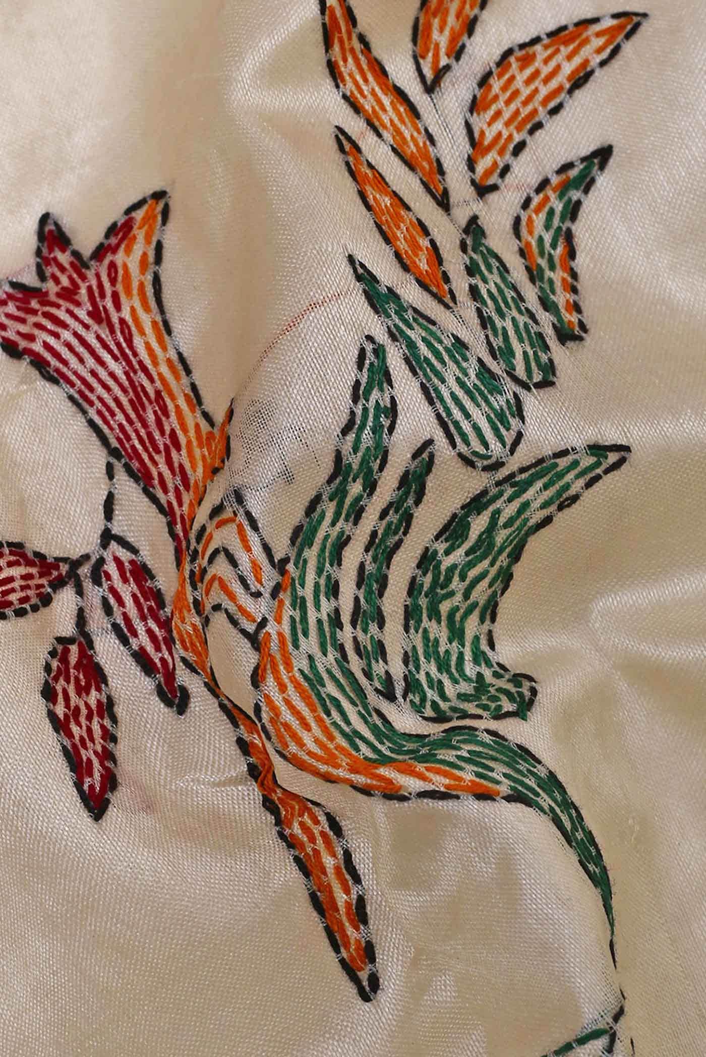 Cream Tussar Silk Saree