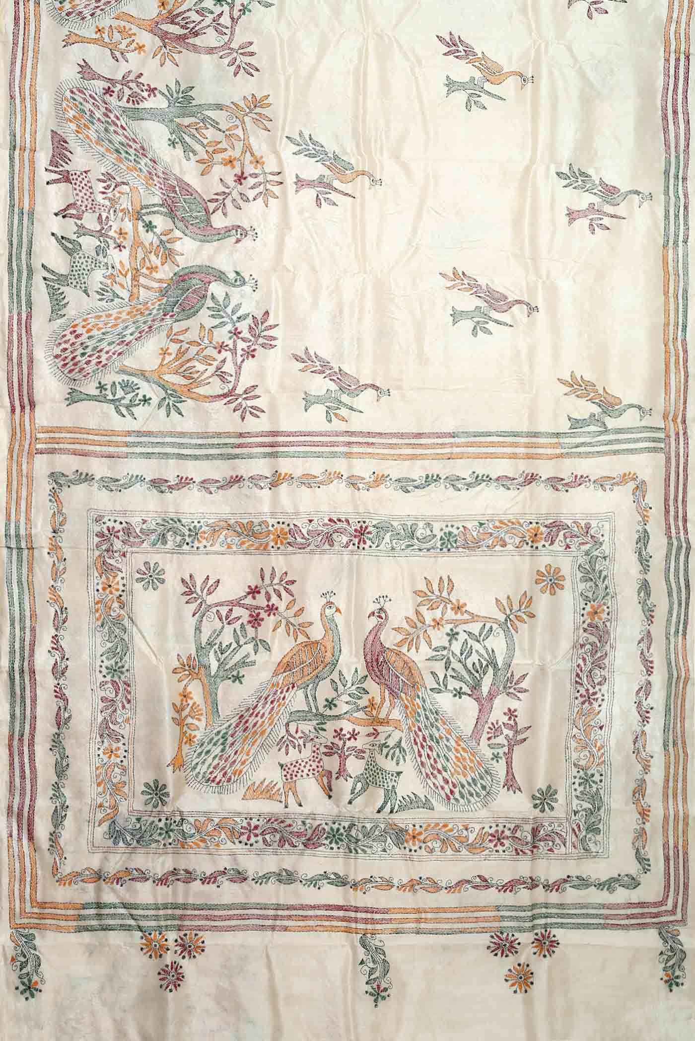 Cream Tussar Silk Saree