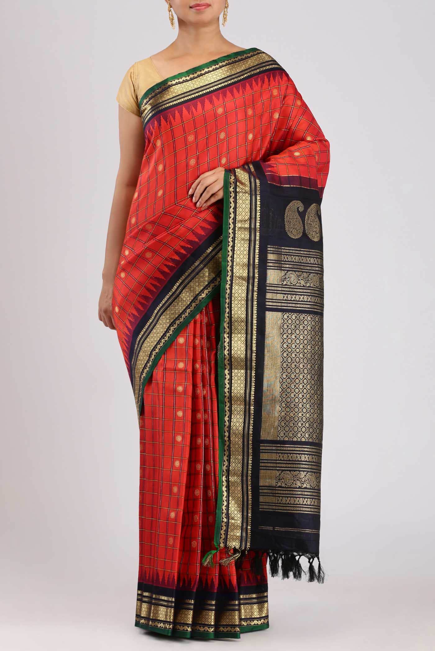 Red Gadwal Silk Saree
