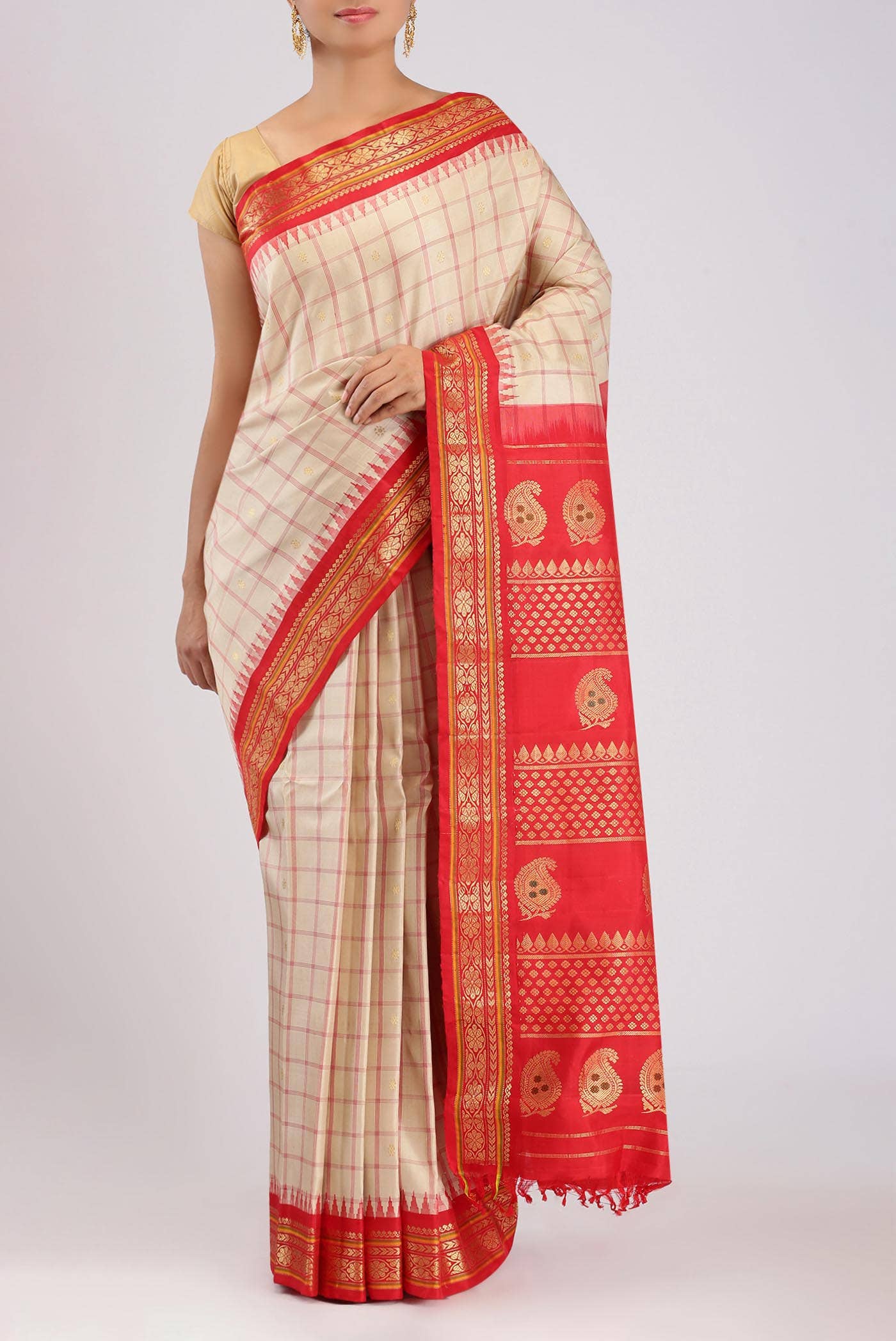 Beige Gadwal Silk Saree