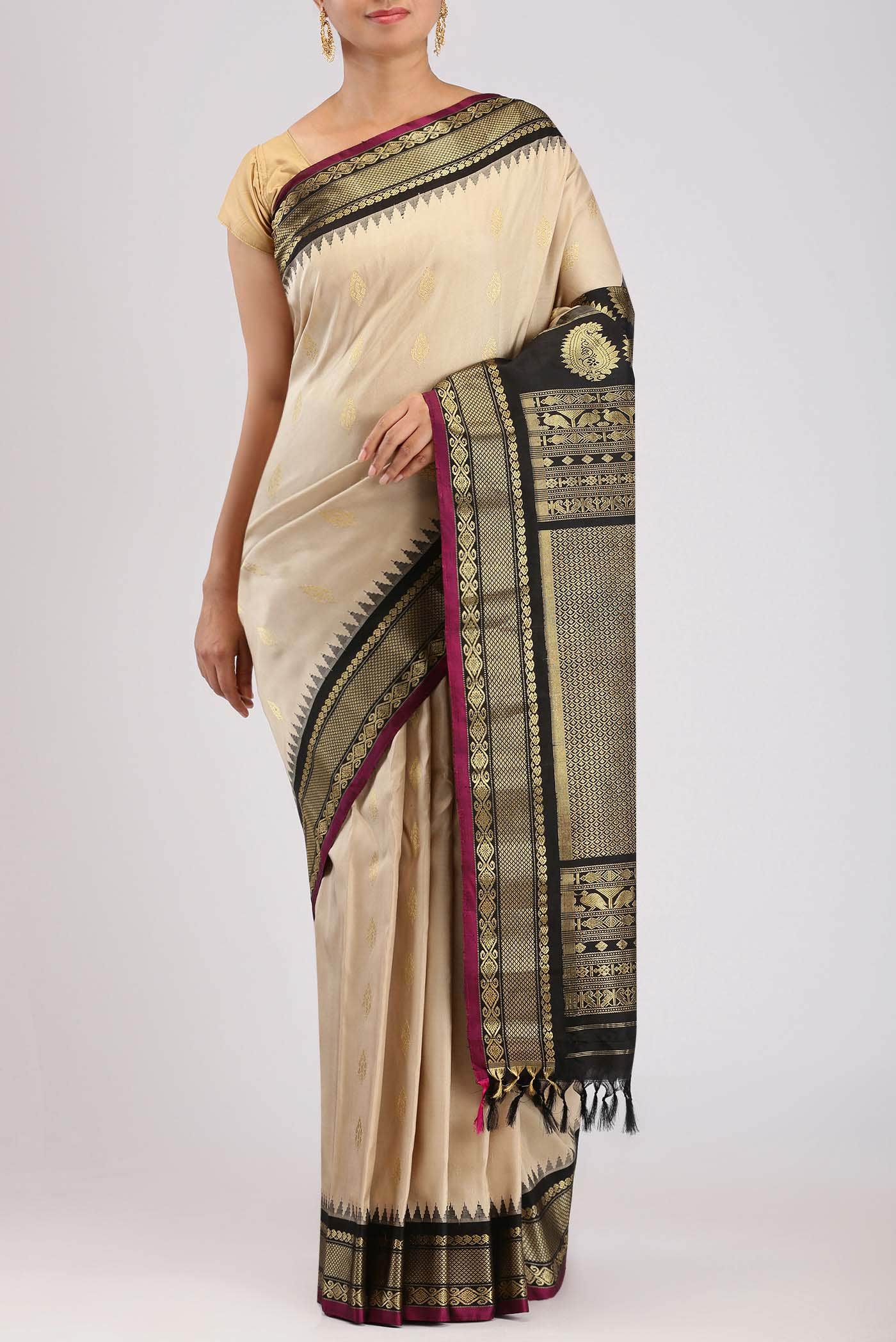 Beige Gadwal Silk Saree