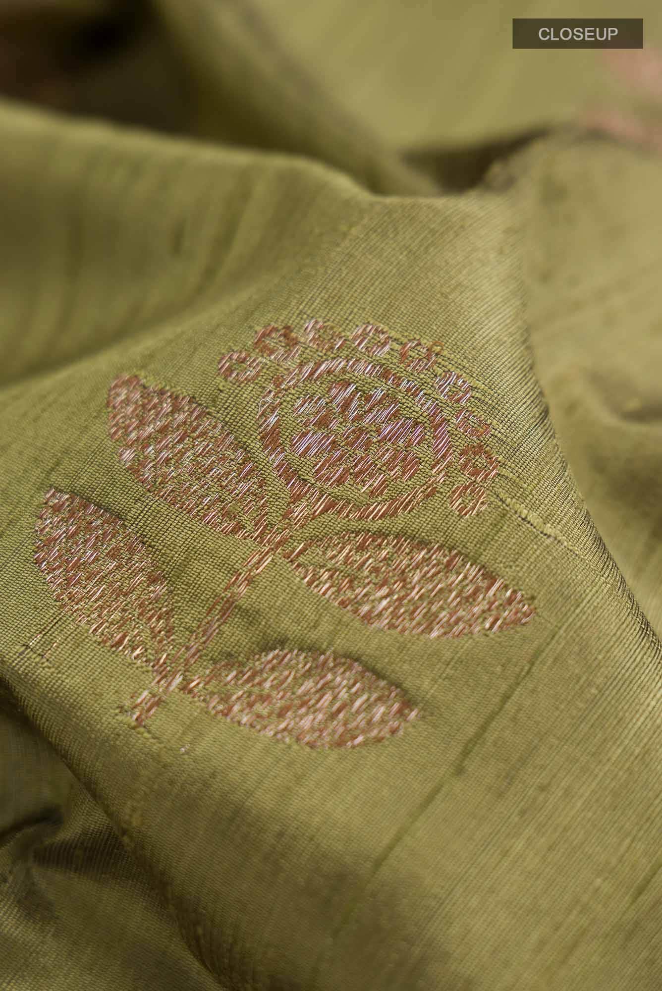 Mehandi Green Banarasi Tussar Silk Saree