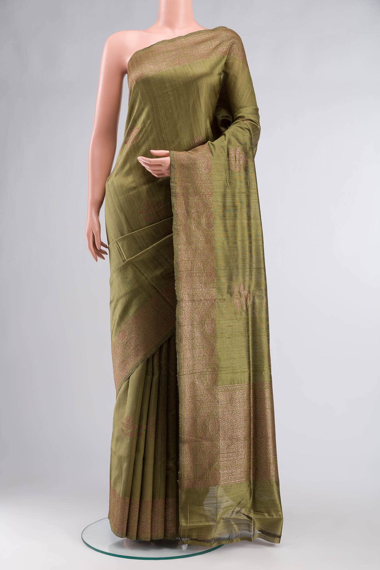 Mehandi Green Banarasi Tussar Silk Saree