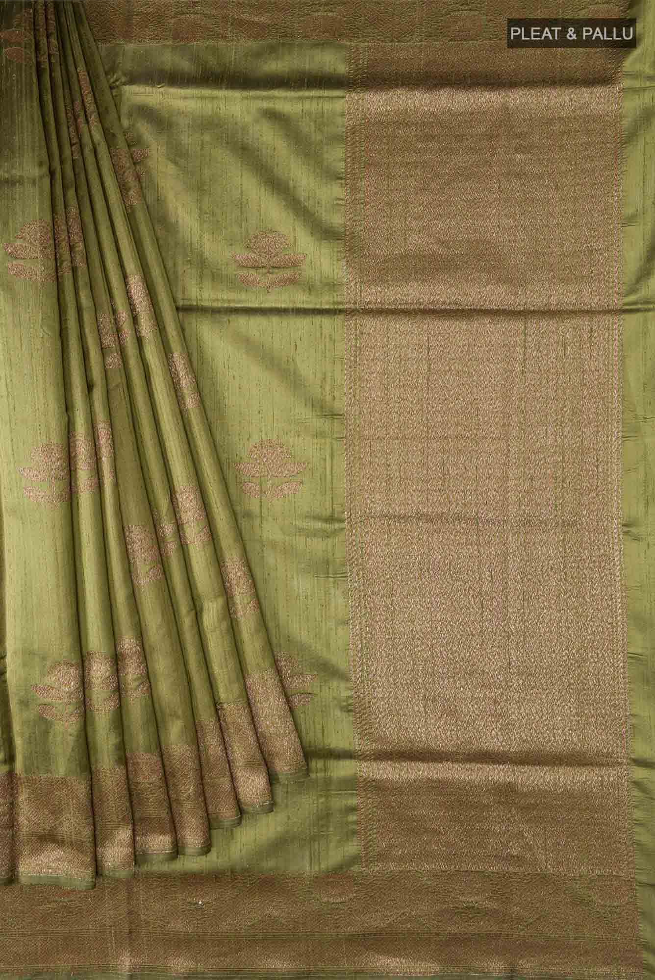 Mehandi Green Banarasi Tussar Silk Saree
