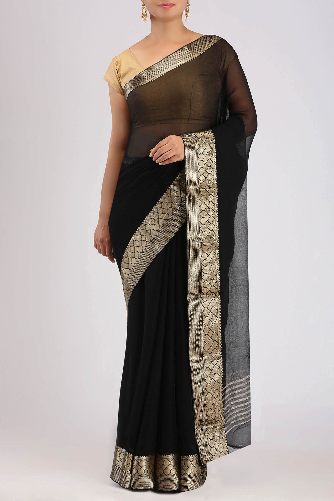 Black Mysore Chiffon Saree