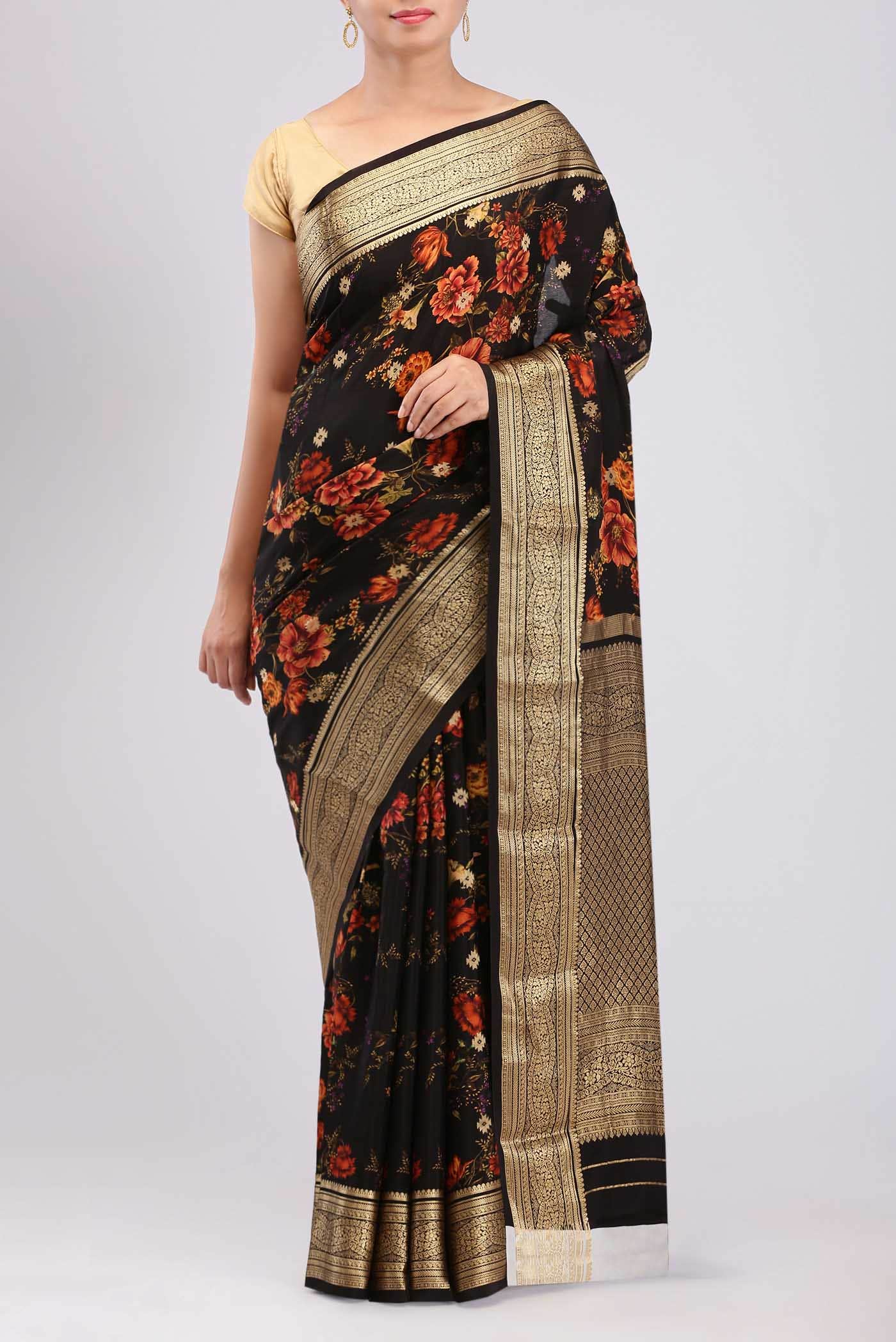 Black Mysore Crepe Saree