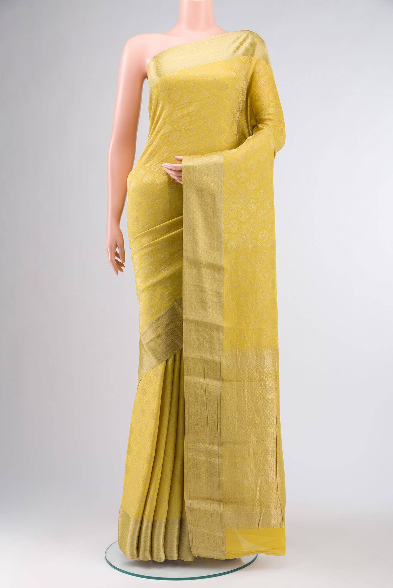 Yellow Mysore Crepe Saree