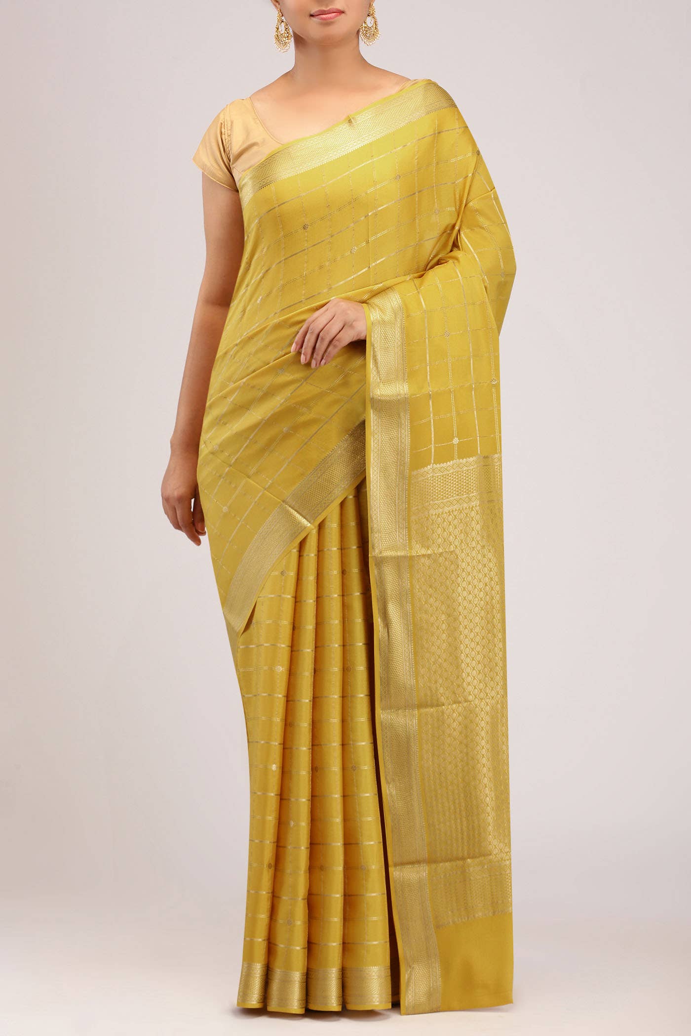 Yellow Mysore Crepe Saree