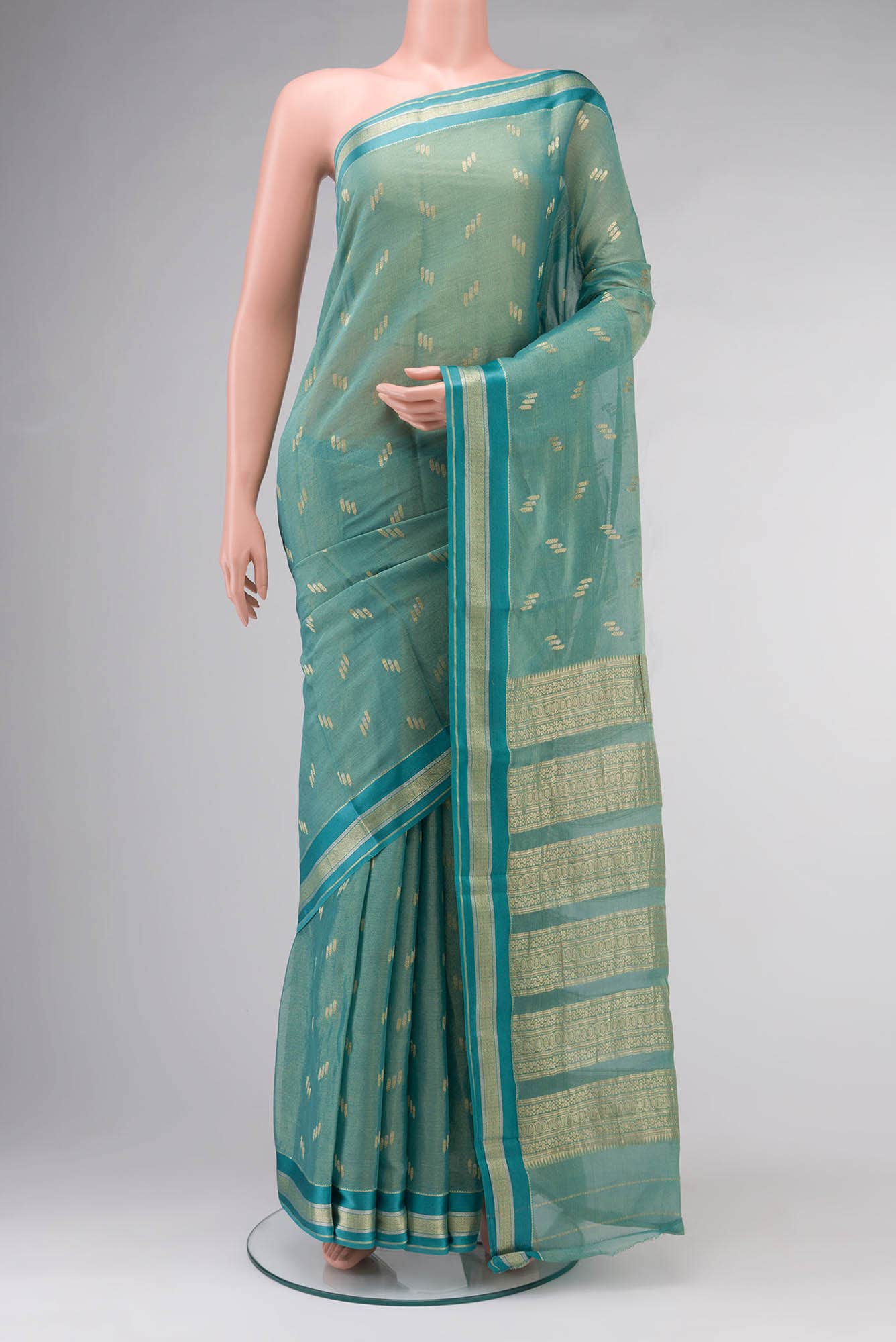 Light Blue Mysore Crepe Saree