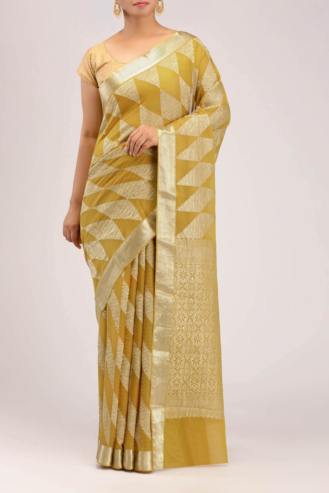 Yellow Mysore Crepe Saree