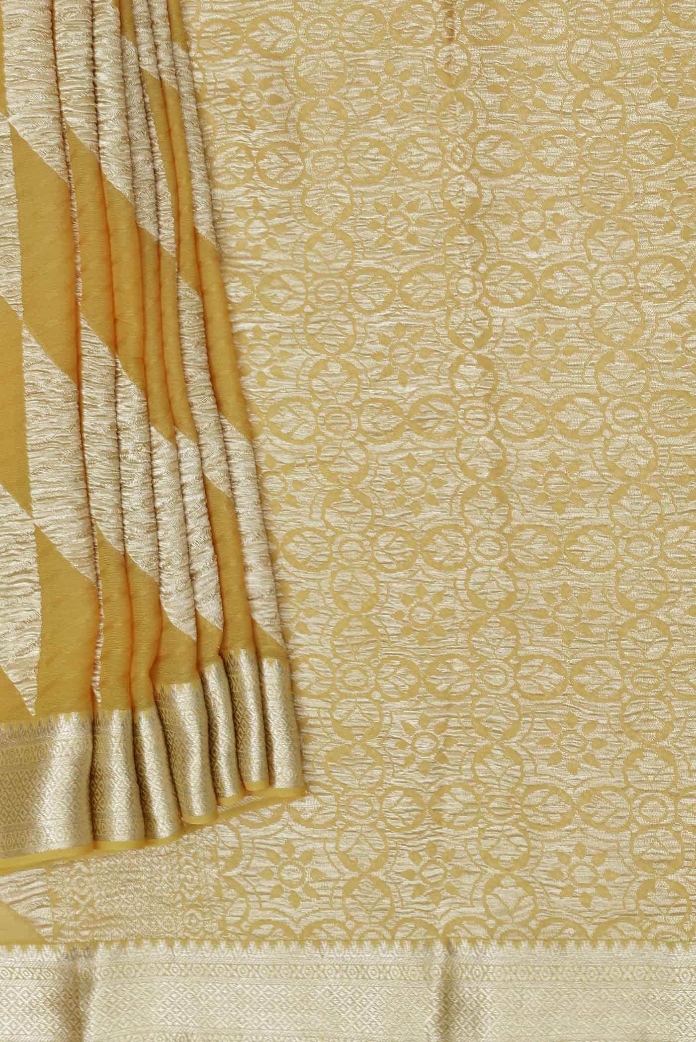 Yellow Mysore Crepe Saree