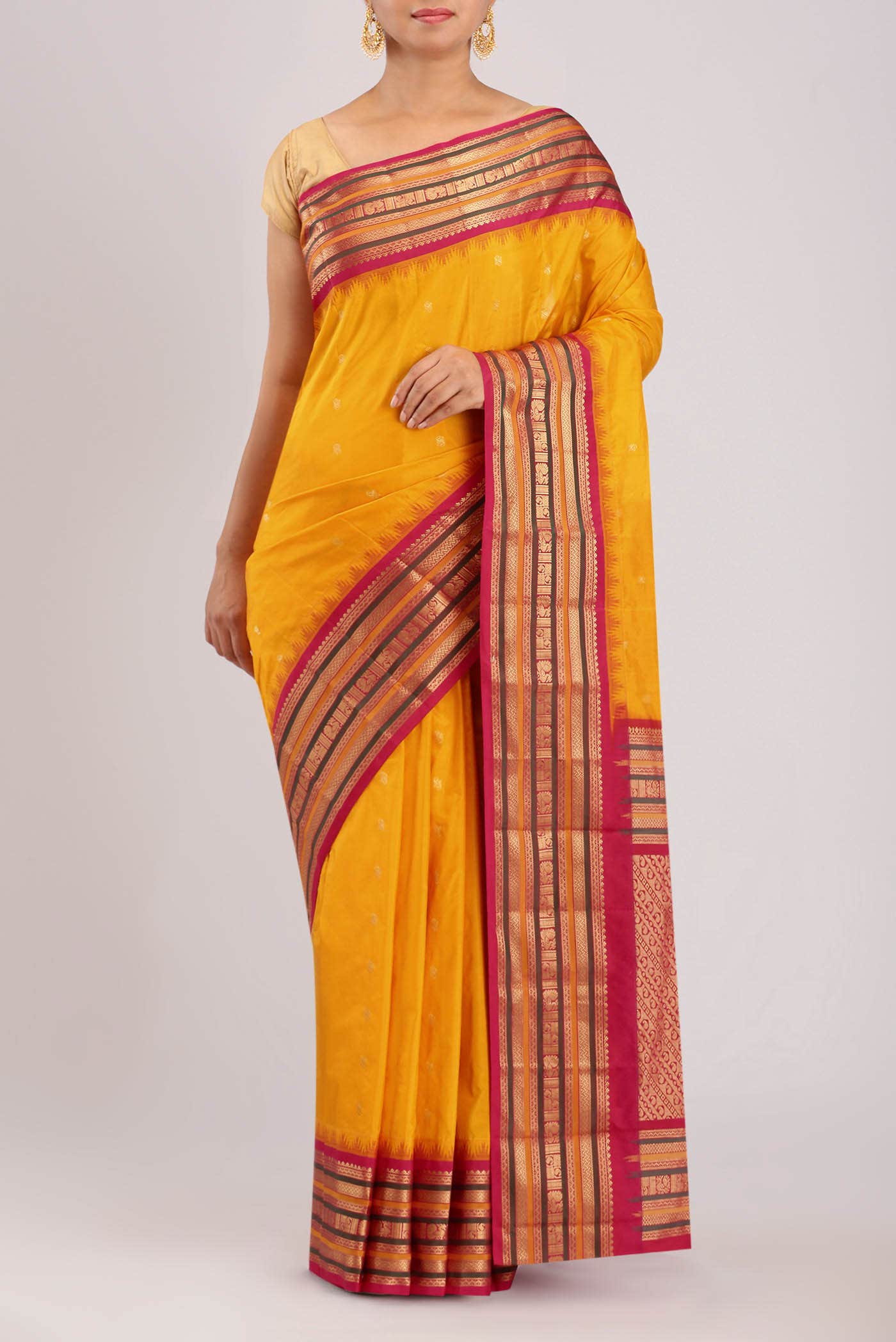 Yellow Bangalore Silk Saree