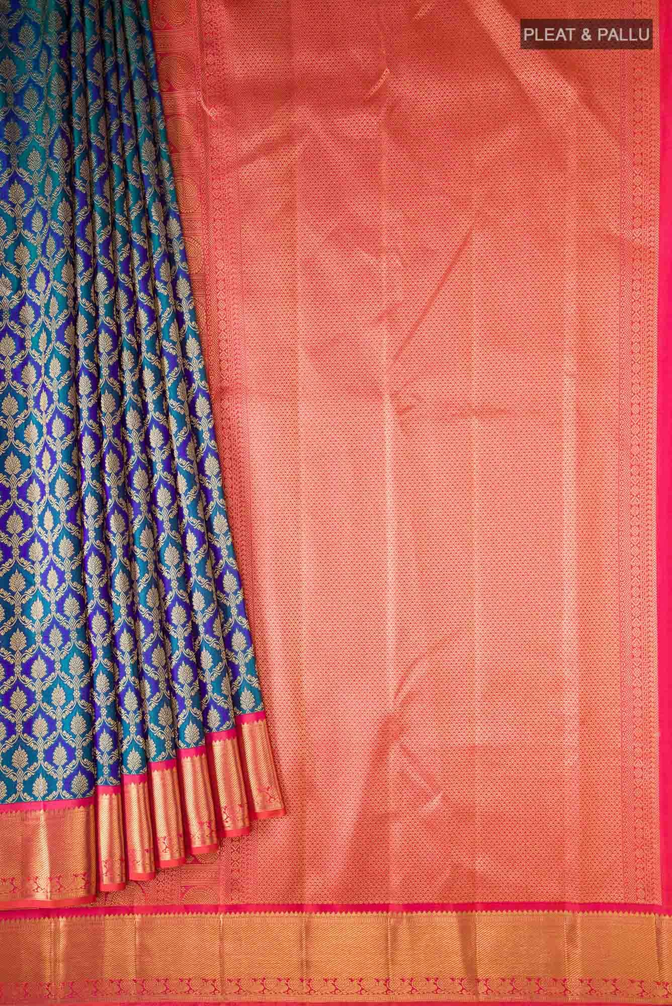 Blu with Green Dual Tone Kanchipuram Silk Saree