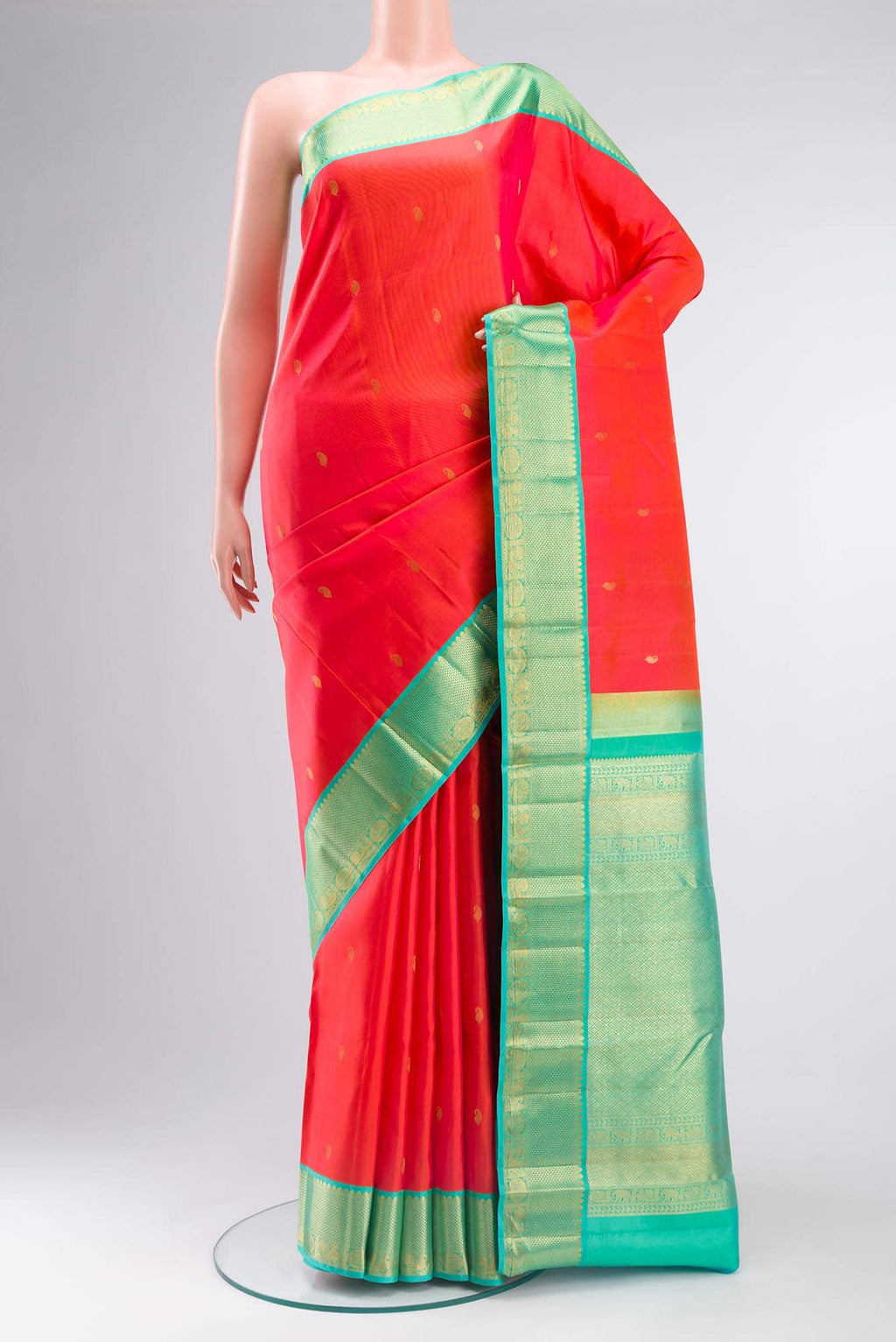 Orange with Pink Dual Tone Kanchipuram Silk Saree