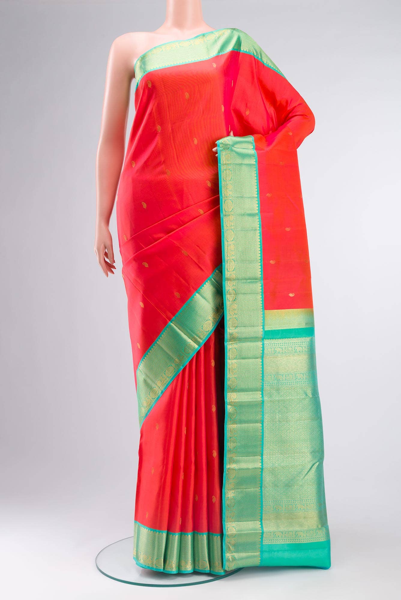 Orange with Pink Dual Tone Kanchipuram Silk Saree