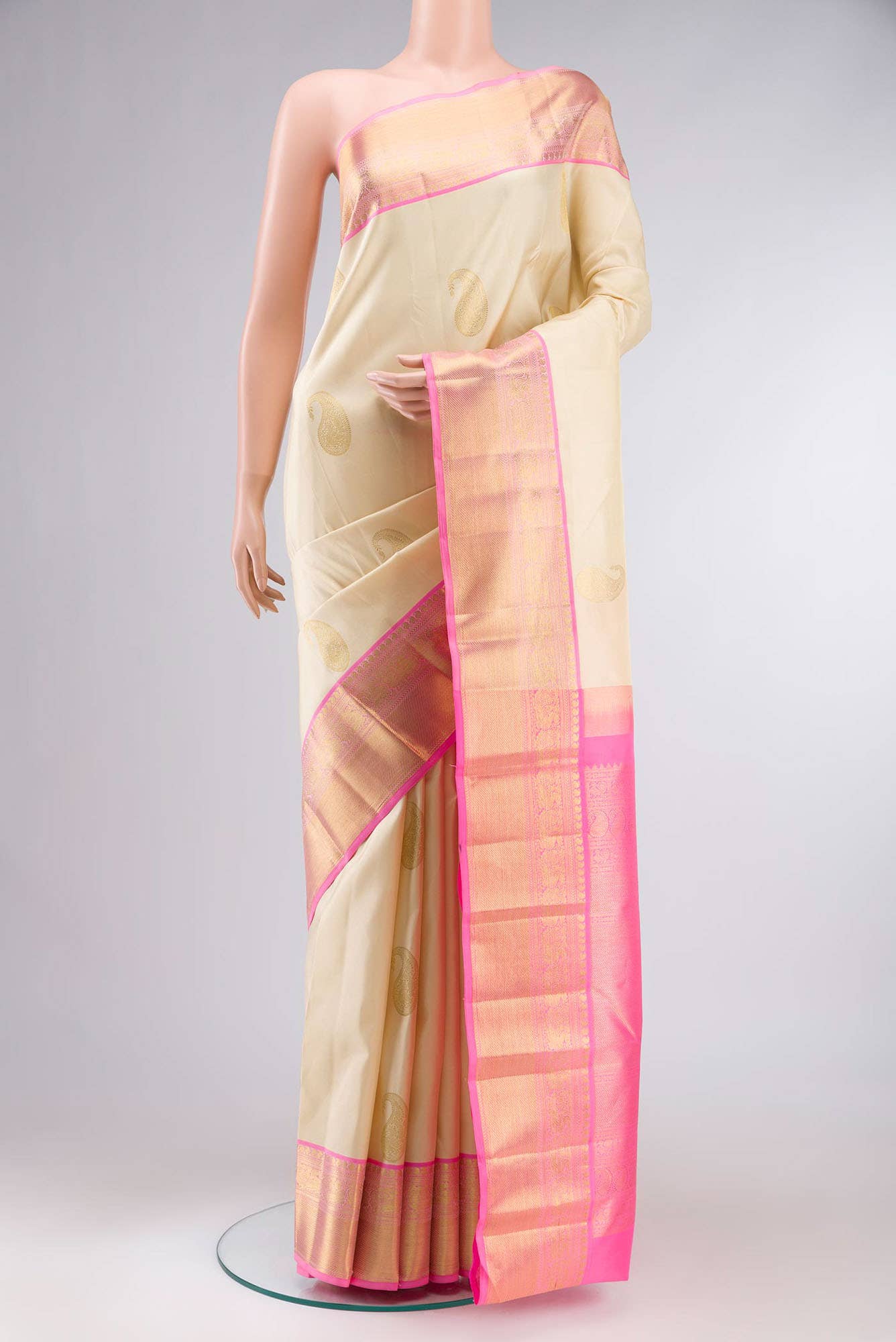 Cream Kanchipuram Silk Saree