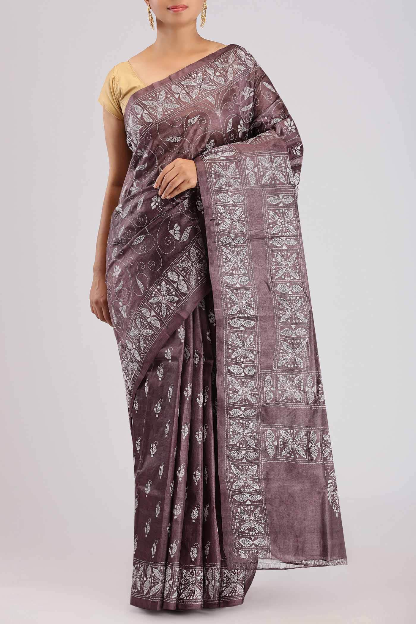 Brown Tussar Silk Saree