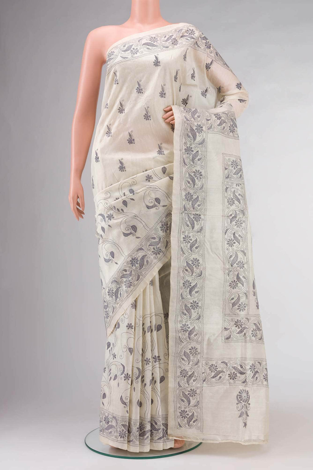 Cream Tussar Silk Saree