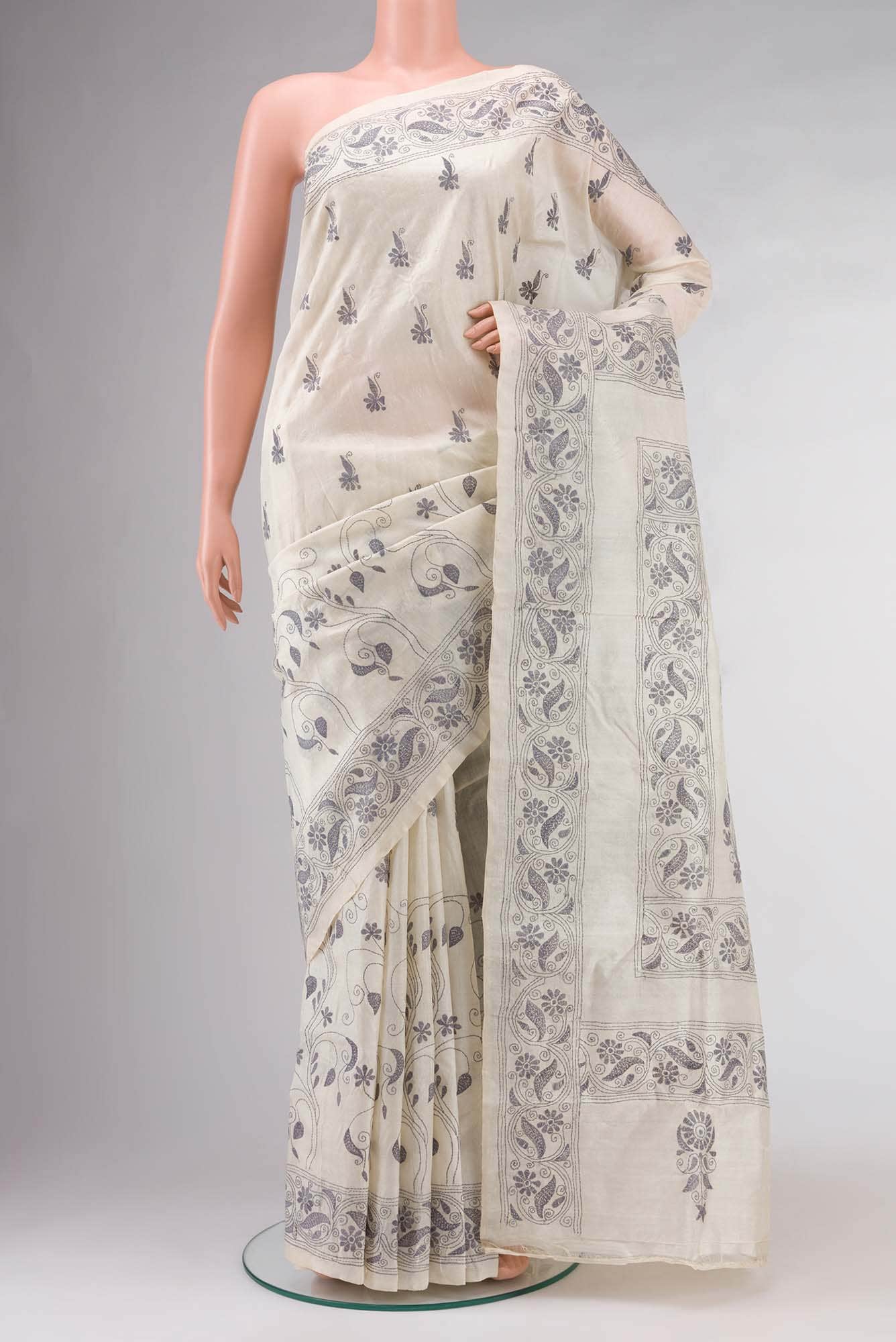 Cream Tussar Silk Saree