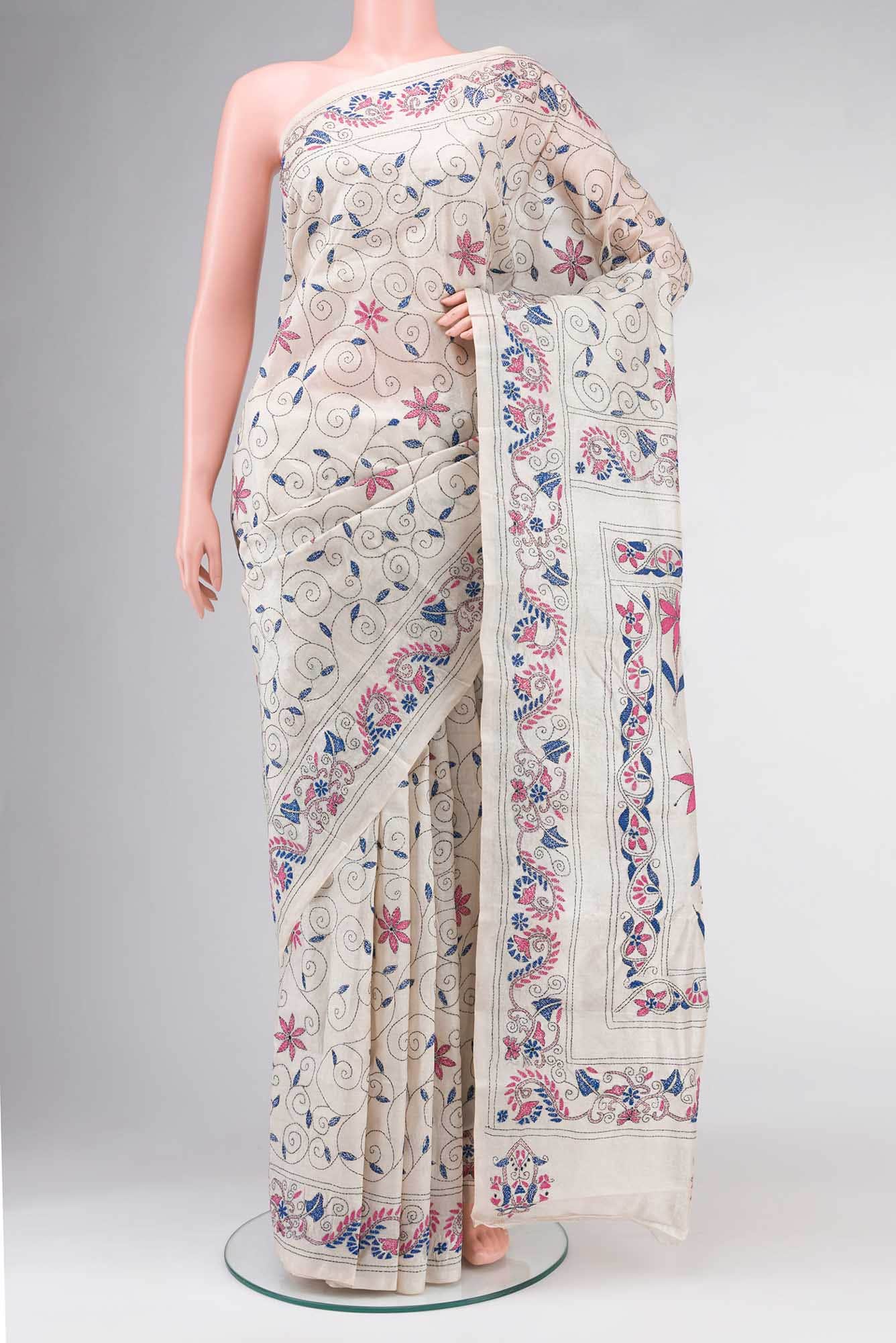 Cream Tussar Silk Saree