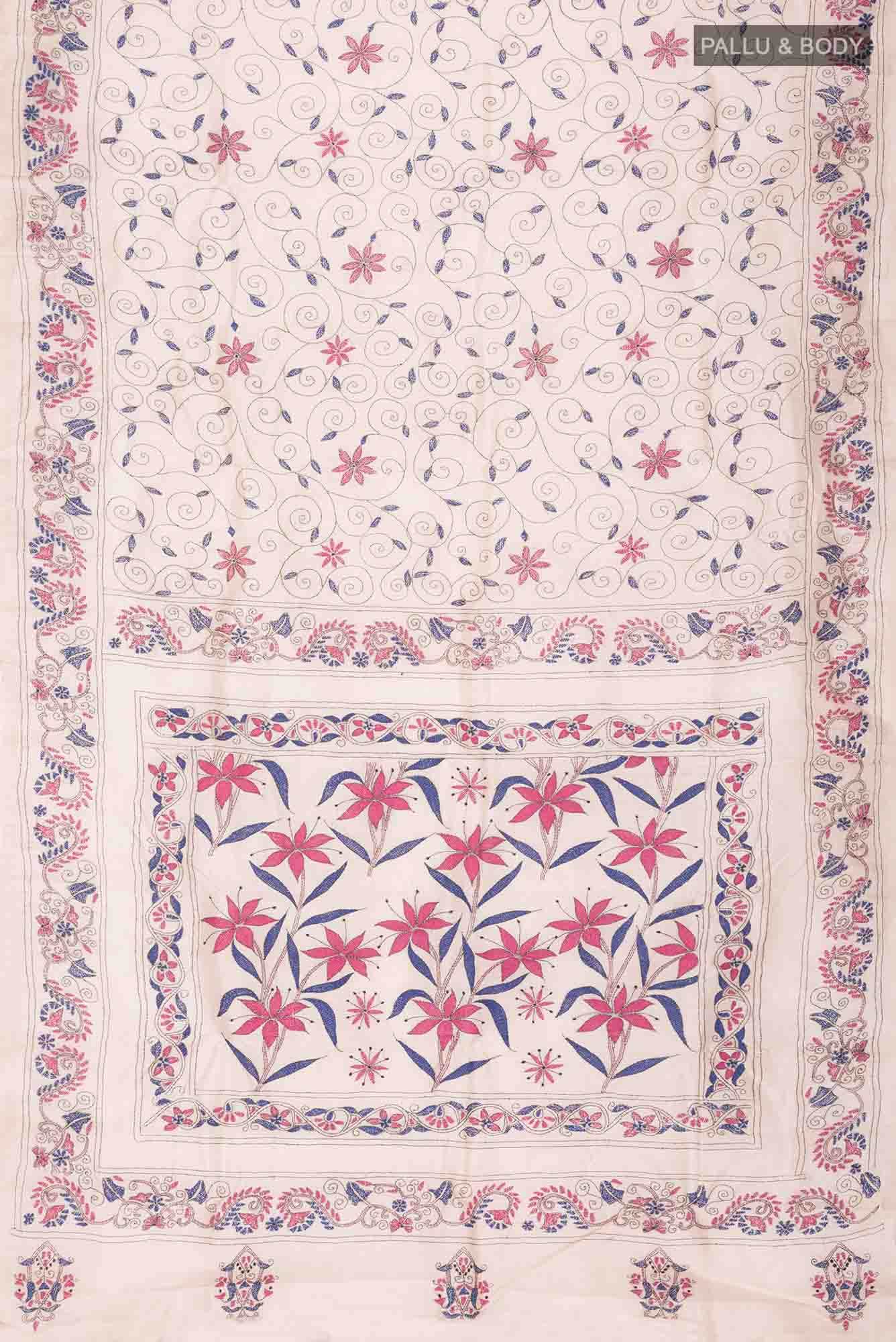 Cream Tussar Silk Saree