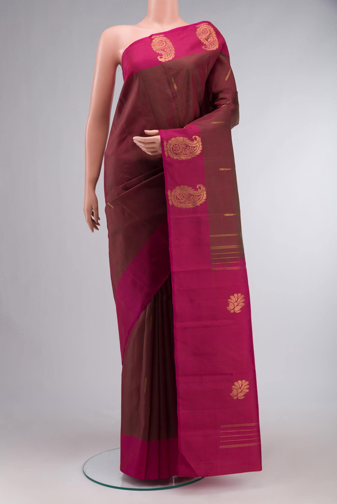 Green with Pink Dual Tone Kanchipuram Silk Saree