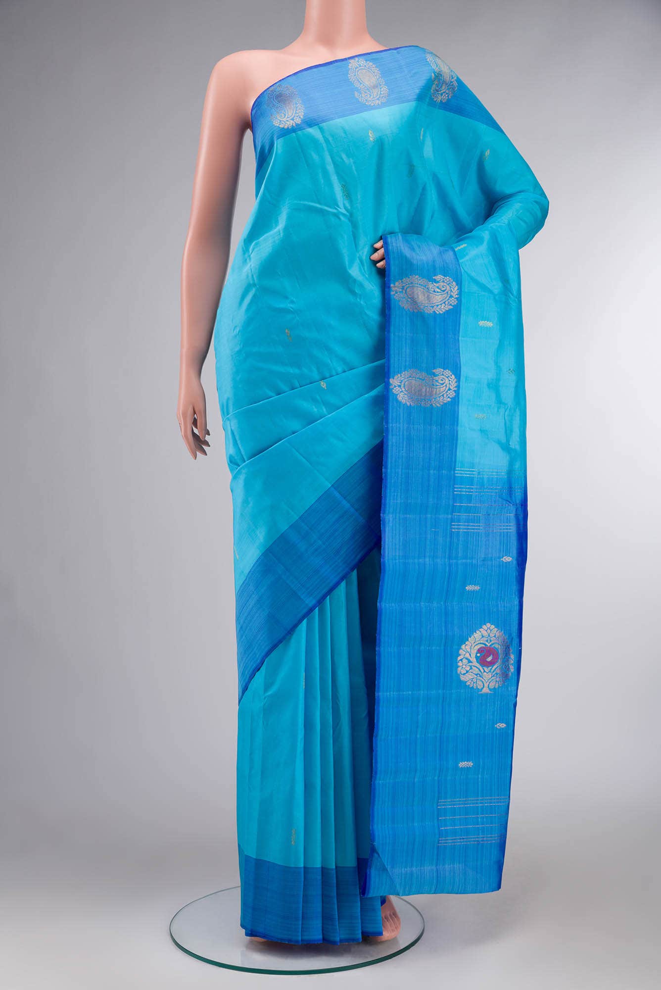 Sky Blue Kanchipuram Silk Saree