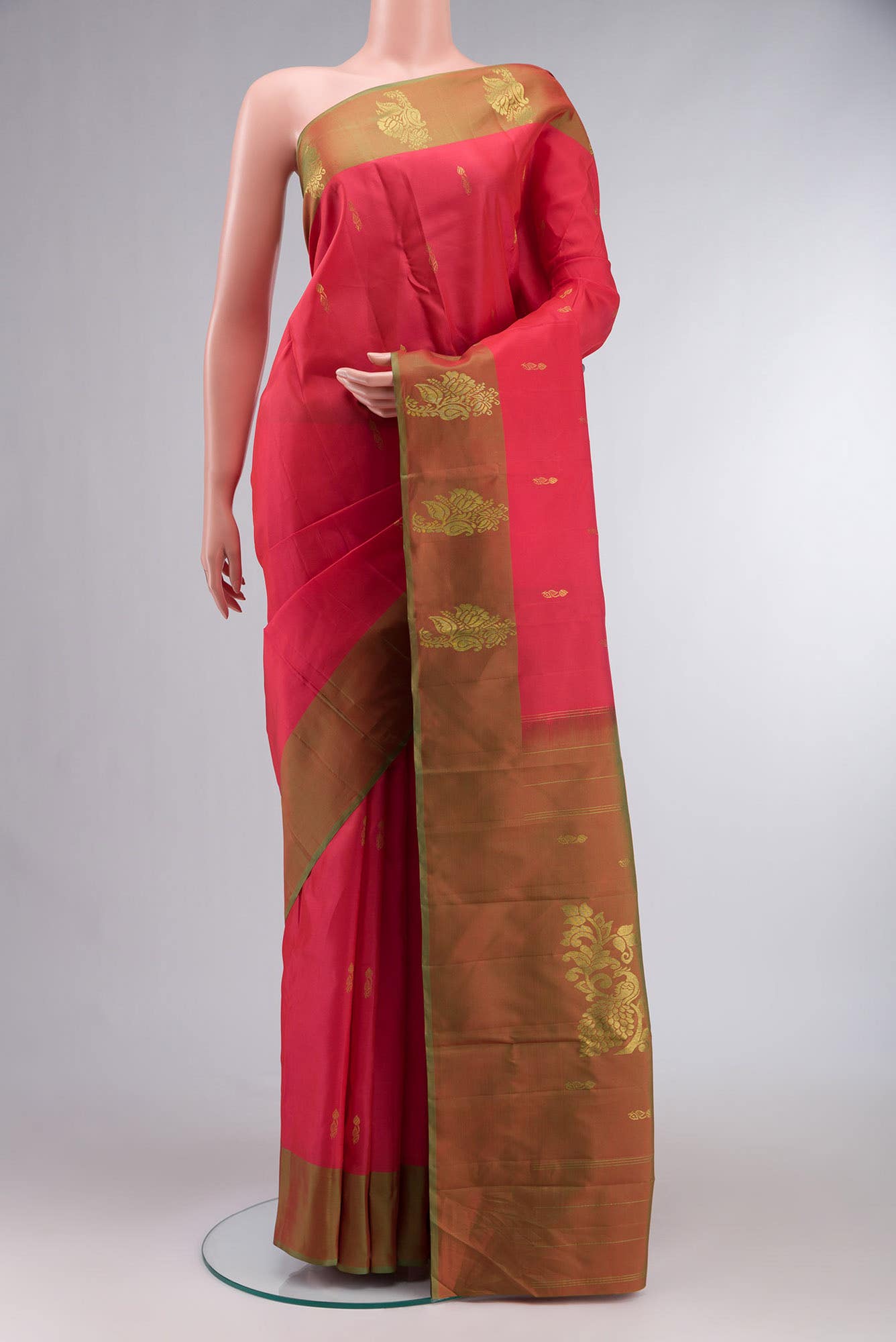 Pink with Red Dual Tone Kanchipuram Silk Saree