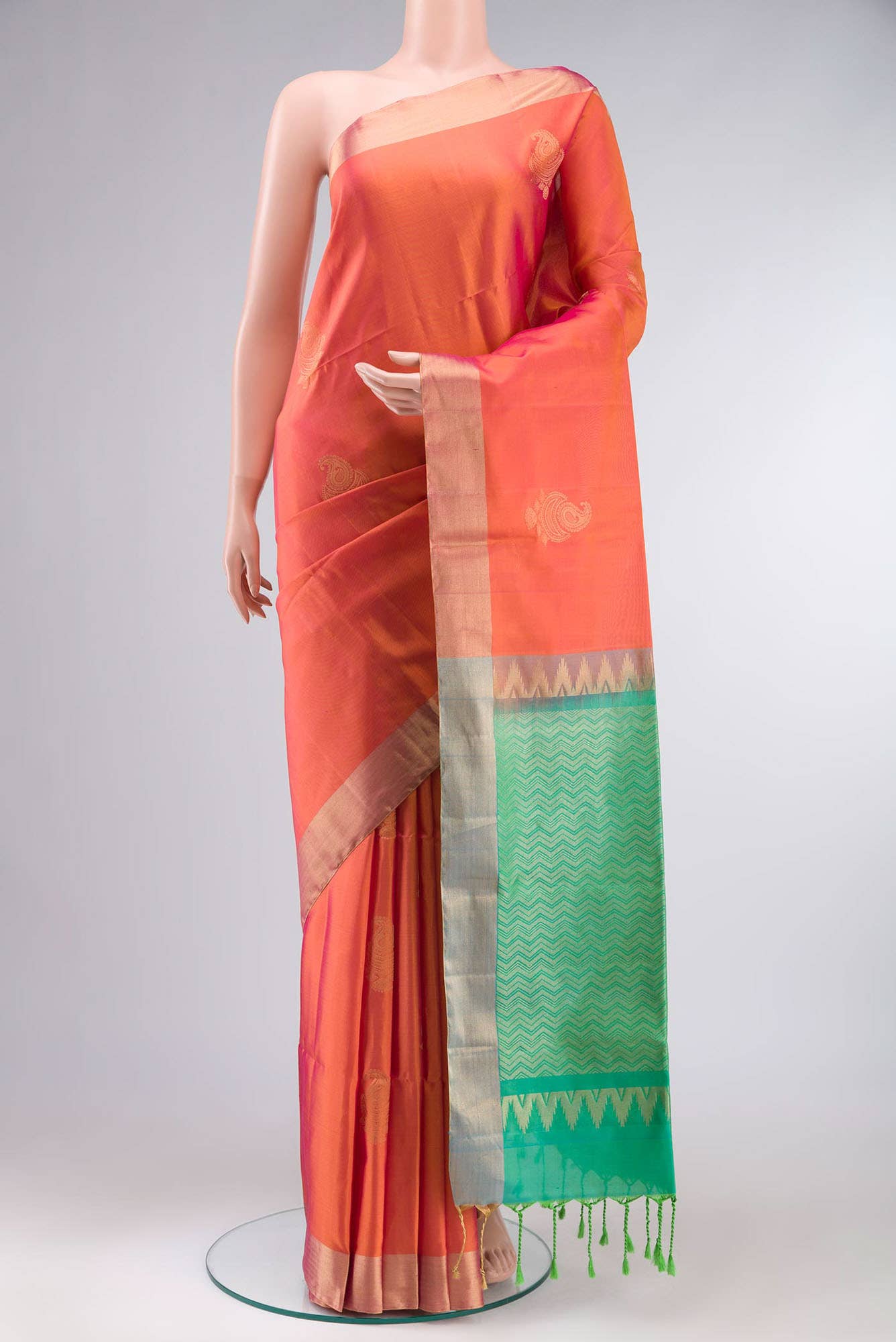 Orange with Pink Dual Tone Soft Silk Saree