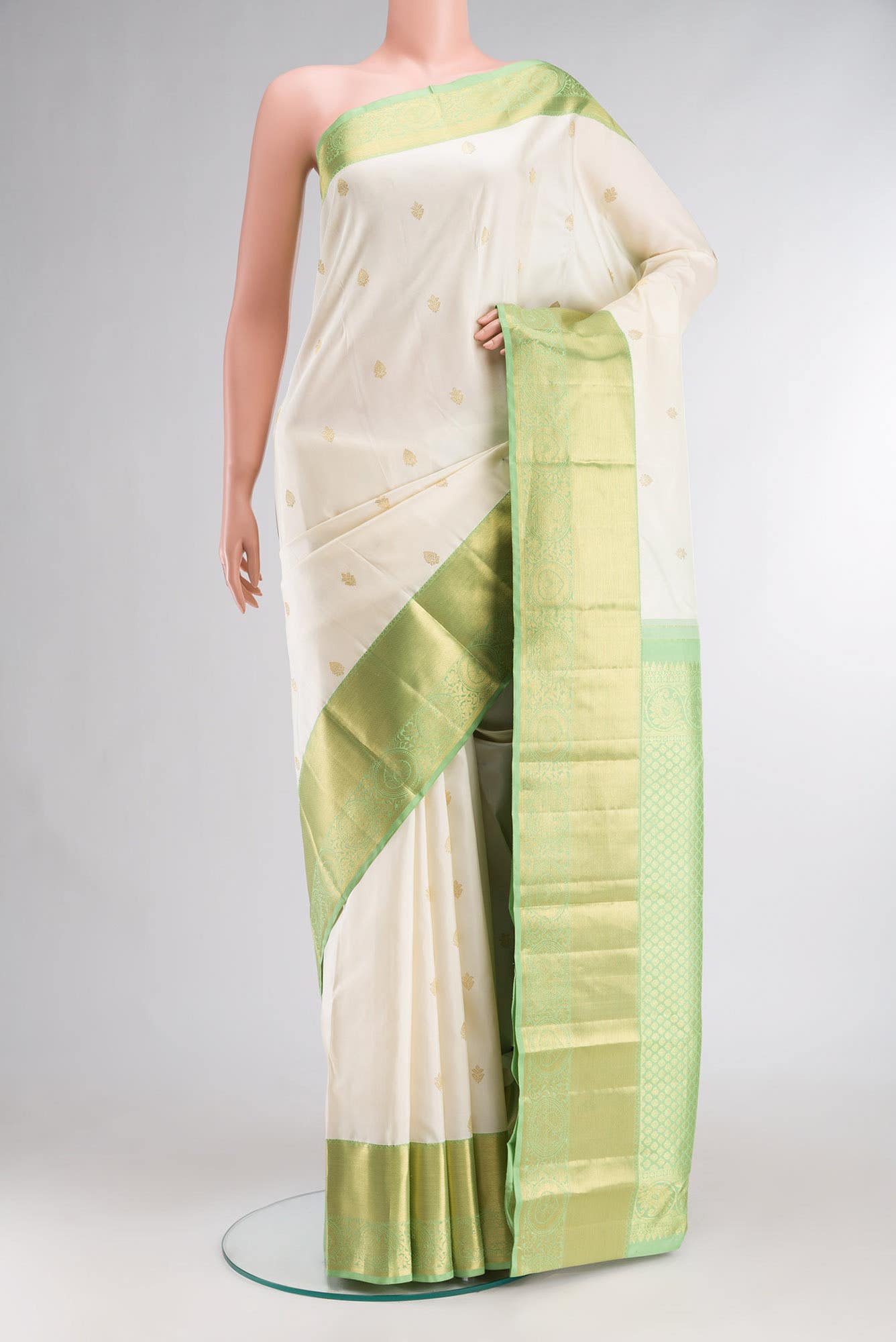 Off White Kanchipuram Silk Saree