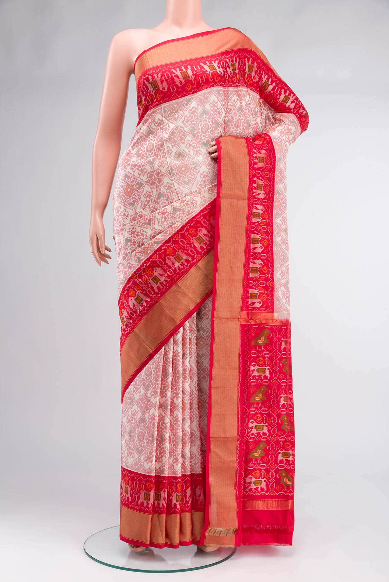 Cream Pochampally Silk Saree