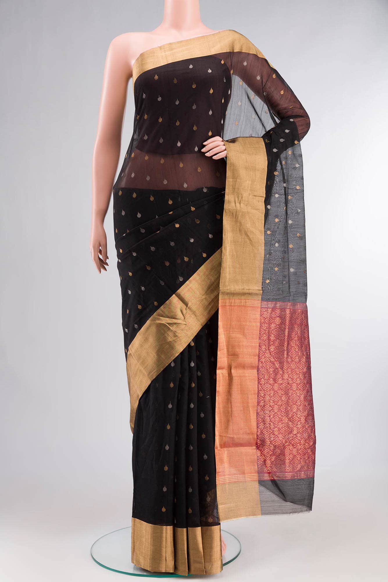 Black Chanderi Silk Cotton Saree